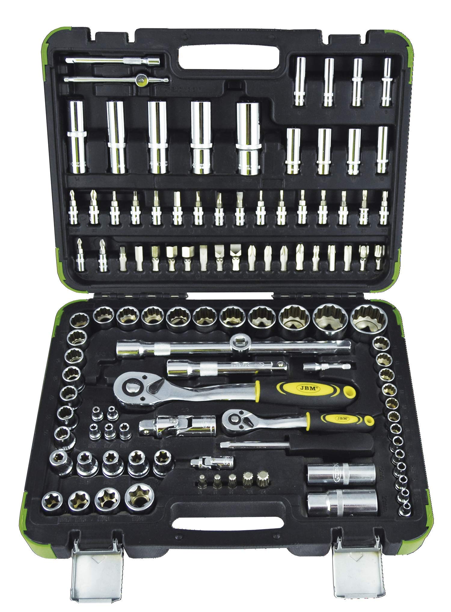 JBM 52979 - Pack de 113 piezas con vasos de 12 cantos en estuche (cromado) color negro