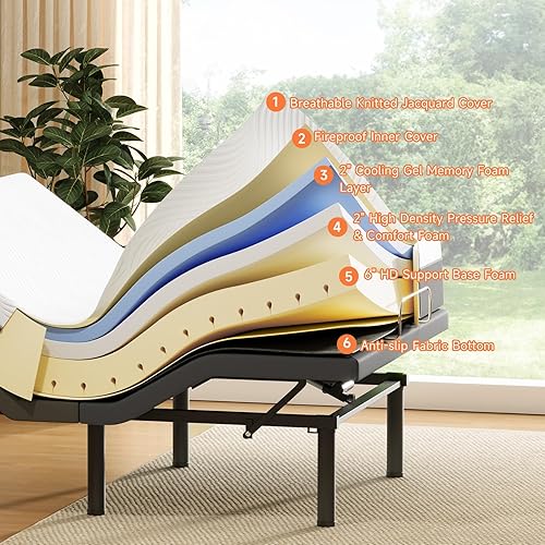 Miniatura 3 de Colchón de cama ajustable Queen de espuma viscoelástica de 10 pulgadas, tecnología de corte en forma de lágrima 3D, colchón de cama Queen de firmeza