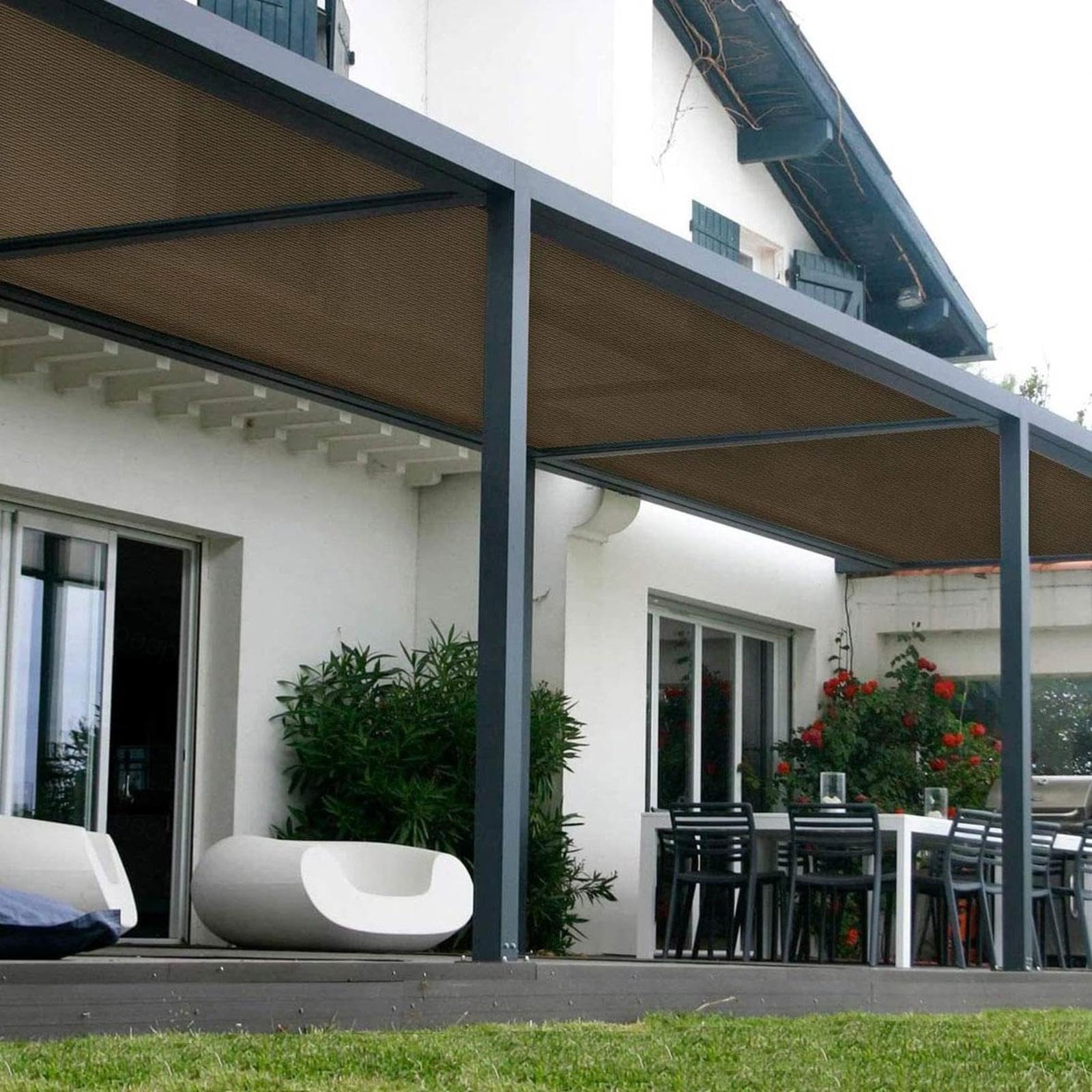 Odkryty odporny na promieniowanie UV abażur ogrodowy baldachim brązowy 6 x 6 m tkanina przeciwsłoneczna idealna na tarasy patio i podwórko relaks ochrona przed słońcem i lekka