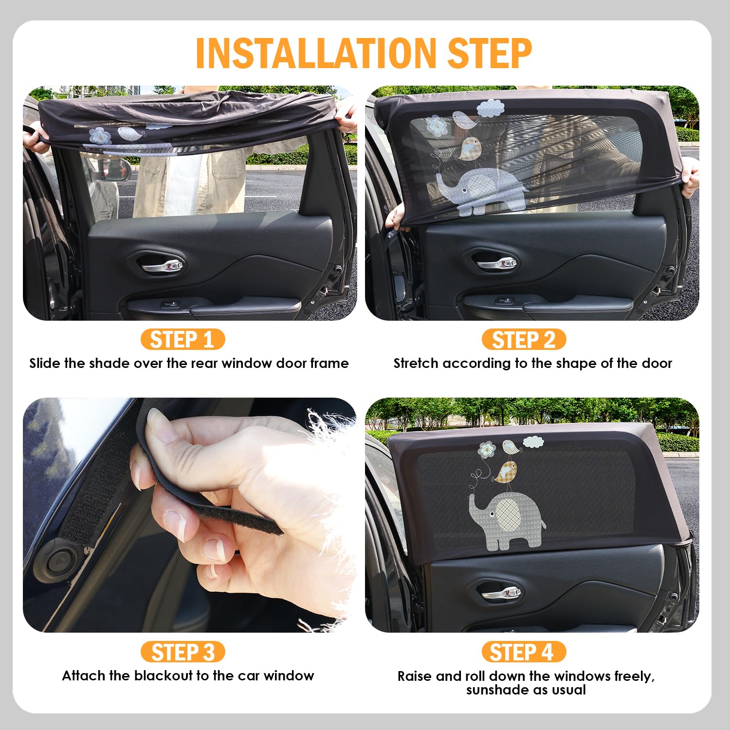 Pakoo Car Window Shade for Baby UV Protection Breathable Mesh Baby Window Covers, Universal Fit Stretchable Sun Shades - Image 4