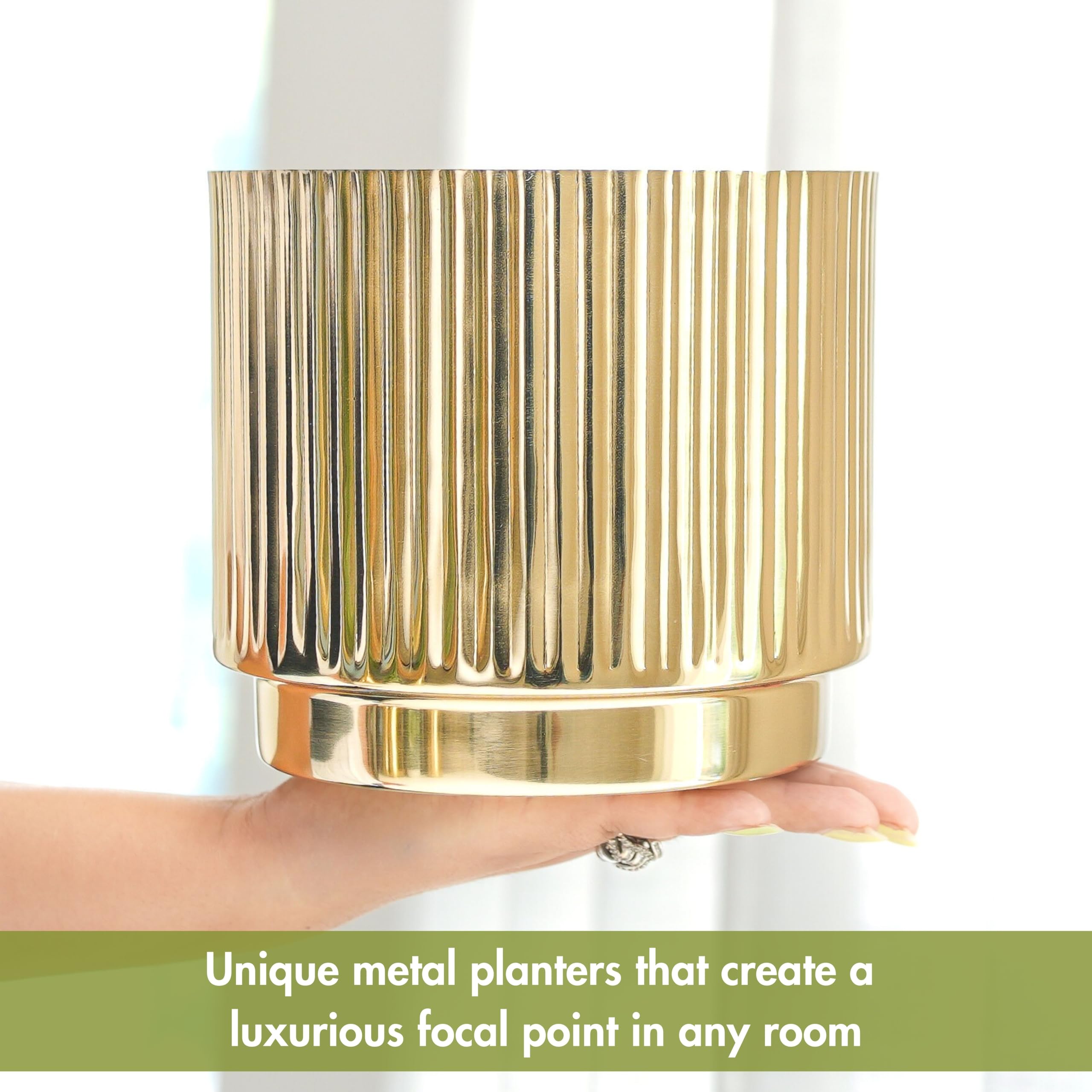 Gold Fluted Planter with Stand - Elegant Home Decor -3