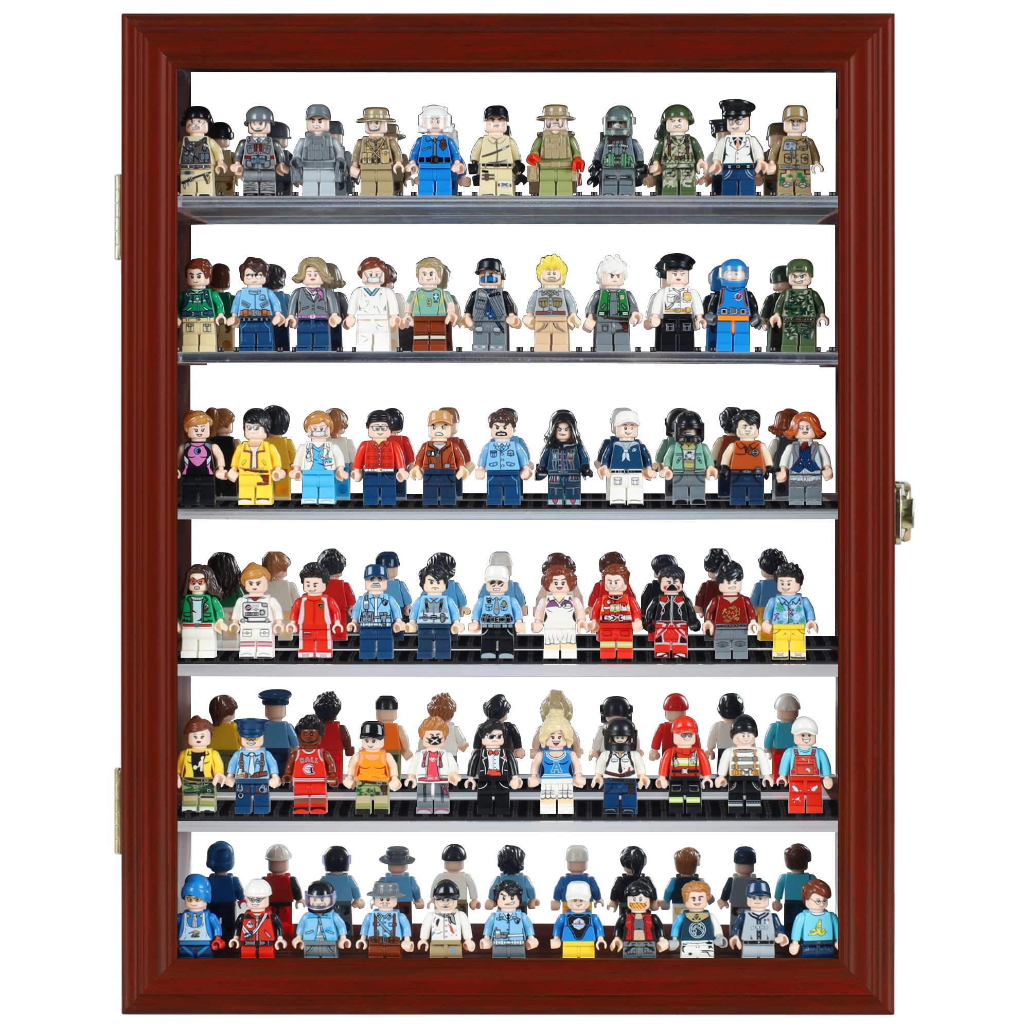 Souvenir Shot Glass Display Case Shadow Box Wall Mounted Cabinet Mirror Background in Cherry Finish