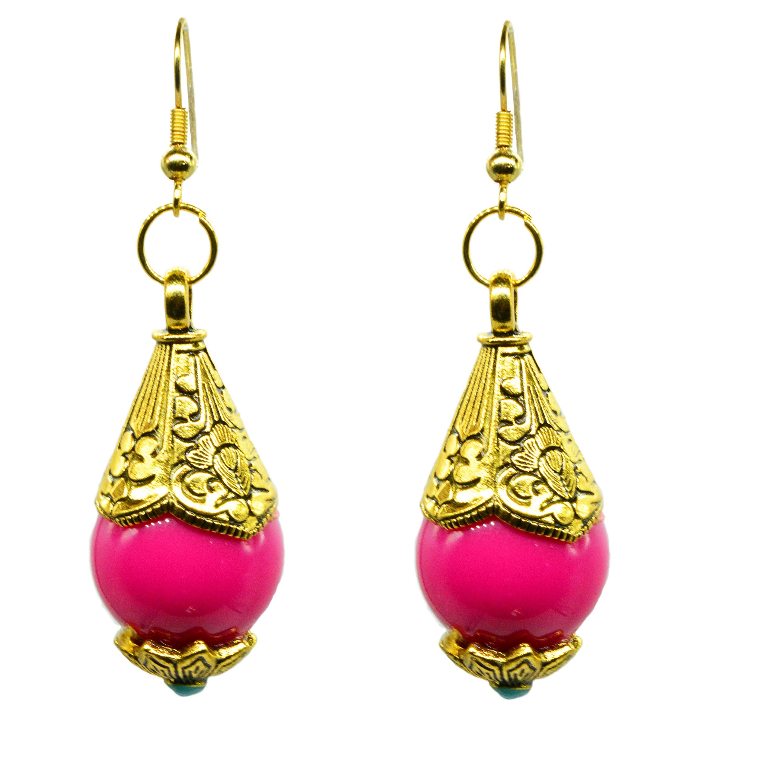 Goelx Antique Oxidized Tibetan Golden Round Glass Bead Earrings in Pink (B07NC69P5N) Amazon Price History, Amazon Price Tracker