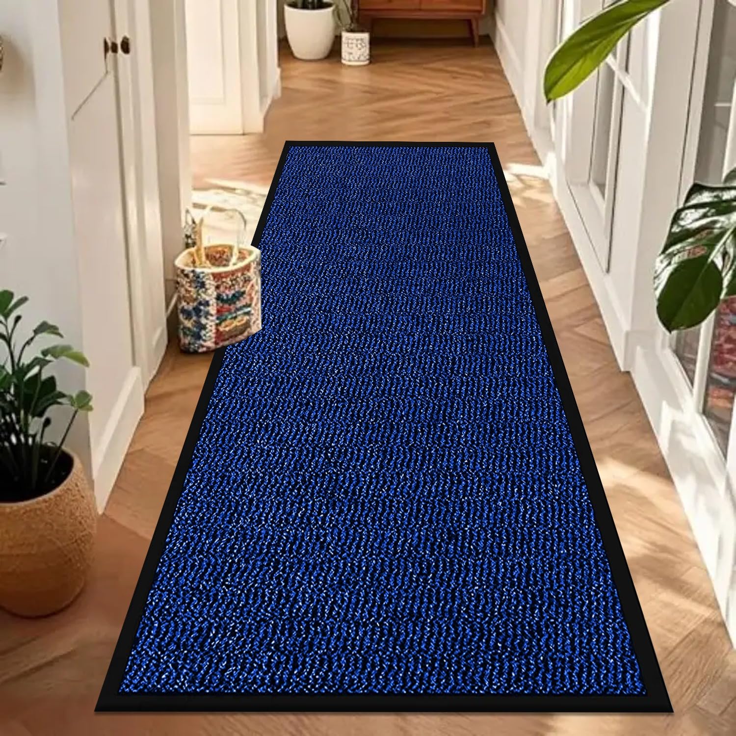 Waterproof Runner Rug for Kitchen Floor - Blue, 60 x 180 cm - Heavy Duty Waterproof PVC Backing Dirt Grabber Entrance Welcome Carpet Mat