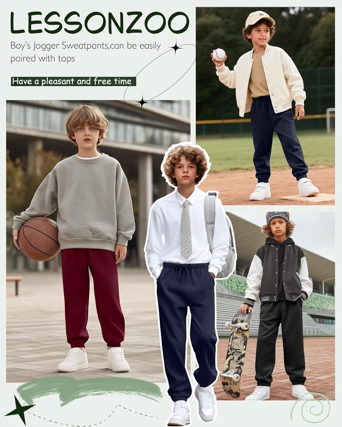 3 Pack Boy's Jogger Sweatpants, Active Athletic Casual Pants Workout Kids Clothes with Pocket and Drawstring - Image 3