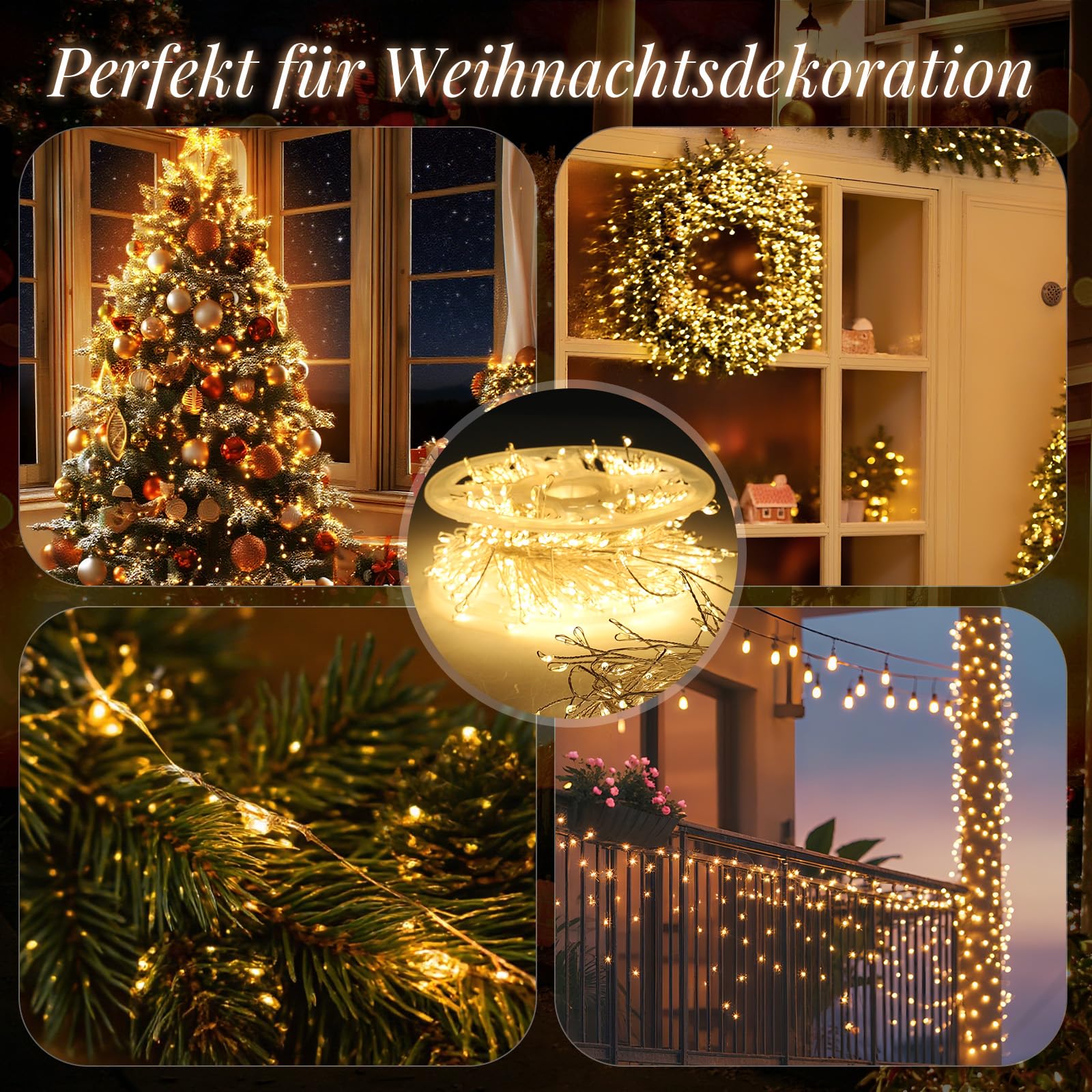 SALCAR 20m 800er LED Cluster Lichterkette aus Kupferdraht, Wasserdicht Weihnachtslichterkette mit 8 Modi, Timer und Memory, für Außen Innen Garten Weihnachtsbaum Hochzeit, Warmweiß