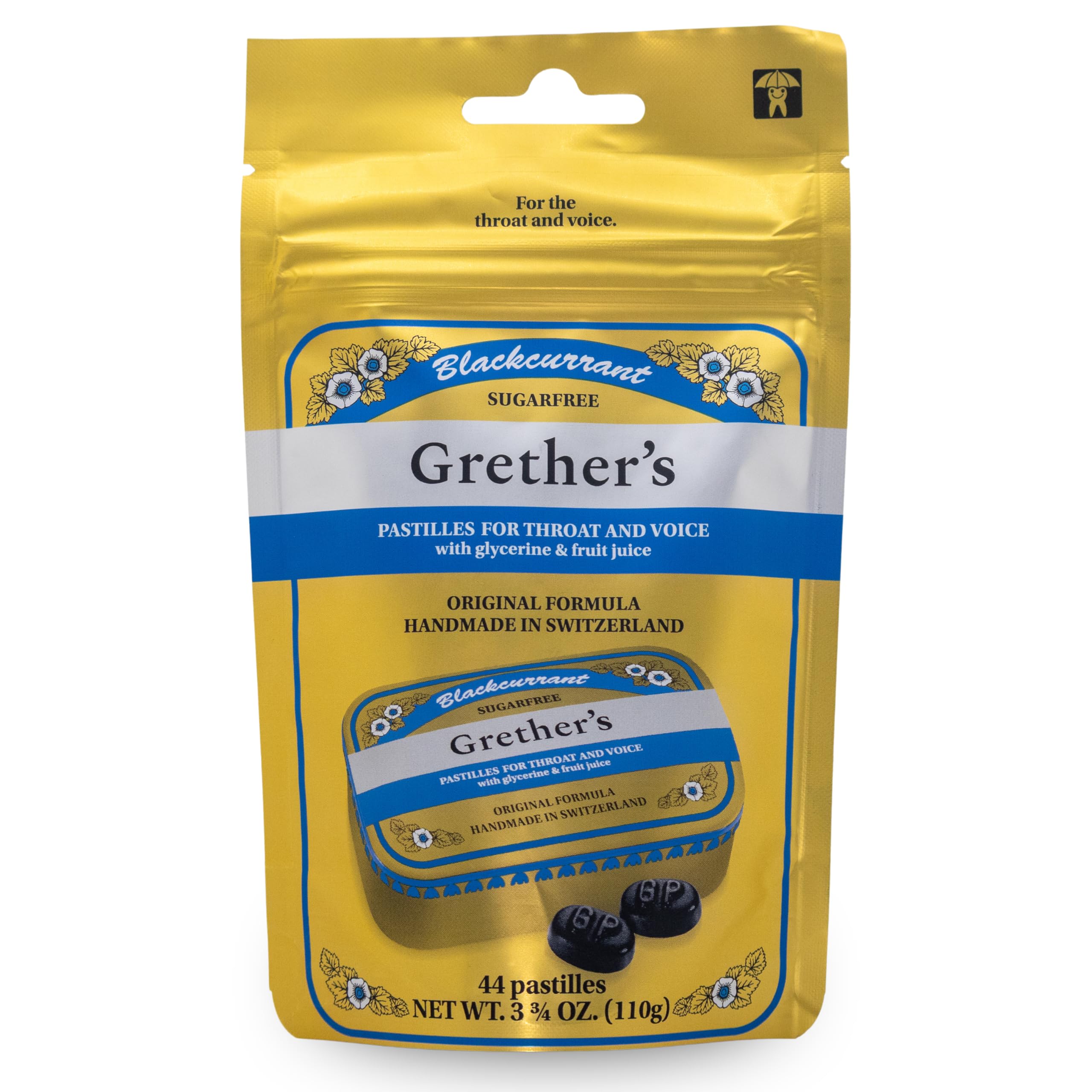 GRETHER'S Sugarfree Blackcurrant Pastilles, Refill Bag – Premium Swiss Throat Lozenges for Dry Mouth & Throat Comfort – Rich in Vitamin C, Intense Fruit Flavor, Gluten & Lactose Free – 3.7 oz