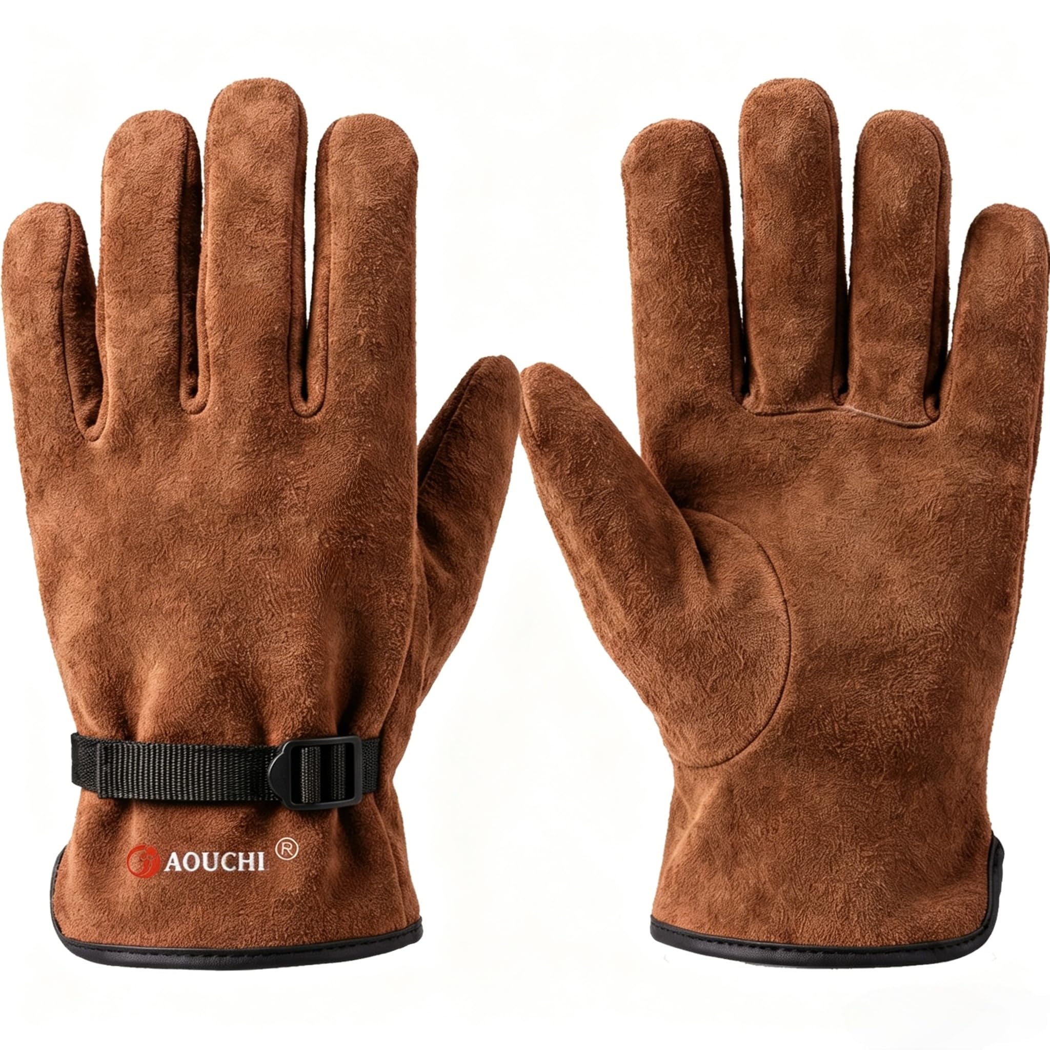 AOUCHI Kids Gardening Gloves for Age 2-15– Extra Soft Deerskin Suede Leather, Flexible Toddler Work Gloves for Outdoor DIY, Planting, Hiking, Painting – Brown, 10-15 Years