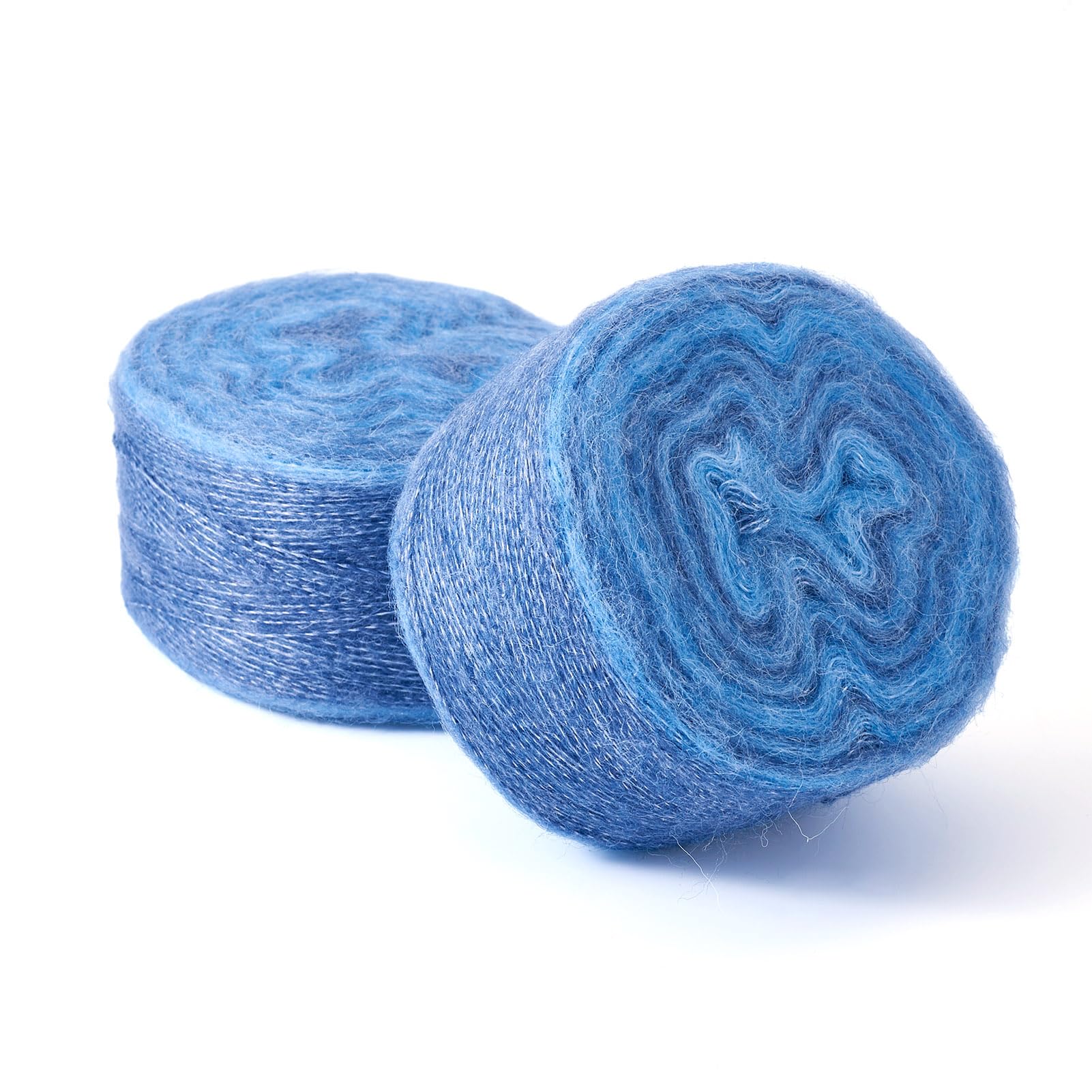Beadthoven 2 Rolls x 100G Segment Dyed Knitting Yarn 1 mm Soft Thin Mohair Yarn Long Wool Yarns Craft Crochet Yarns for Blanket Pillows Knitting Scarves Sweater Crochet Crafts, Light Steel Blue
