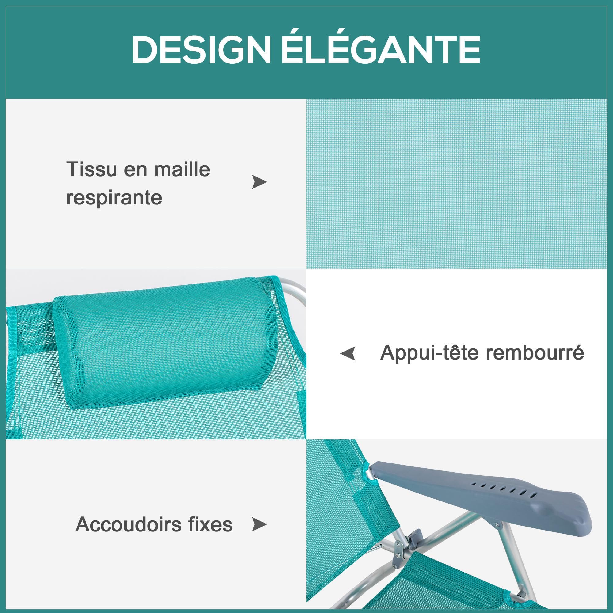 Outsunny Lot de 2 Chaises de Jardin Pliantes Aluminium 62x65x80cm Cyan