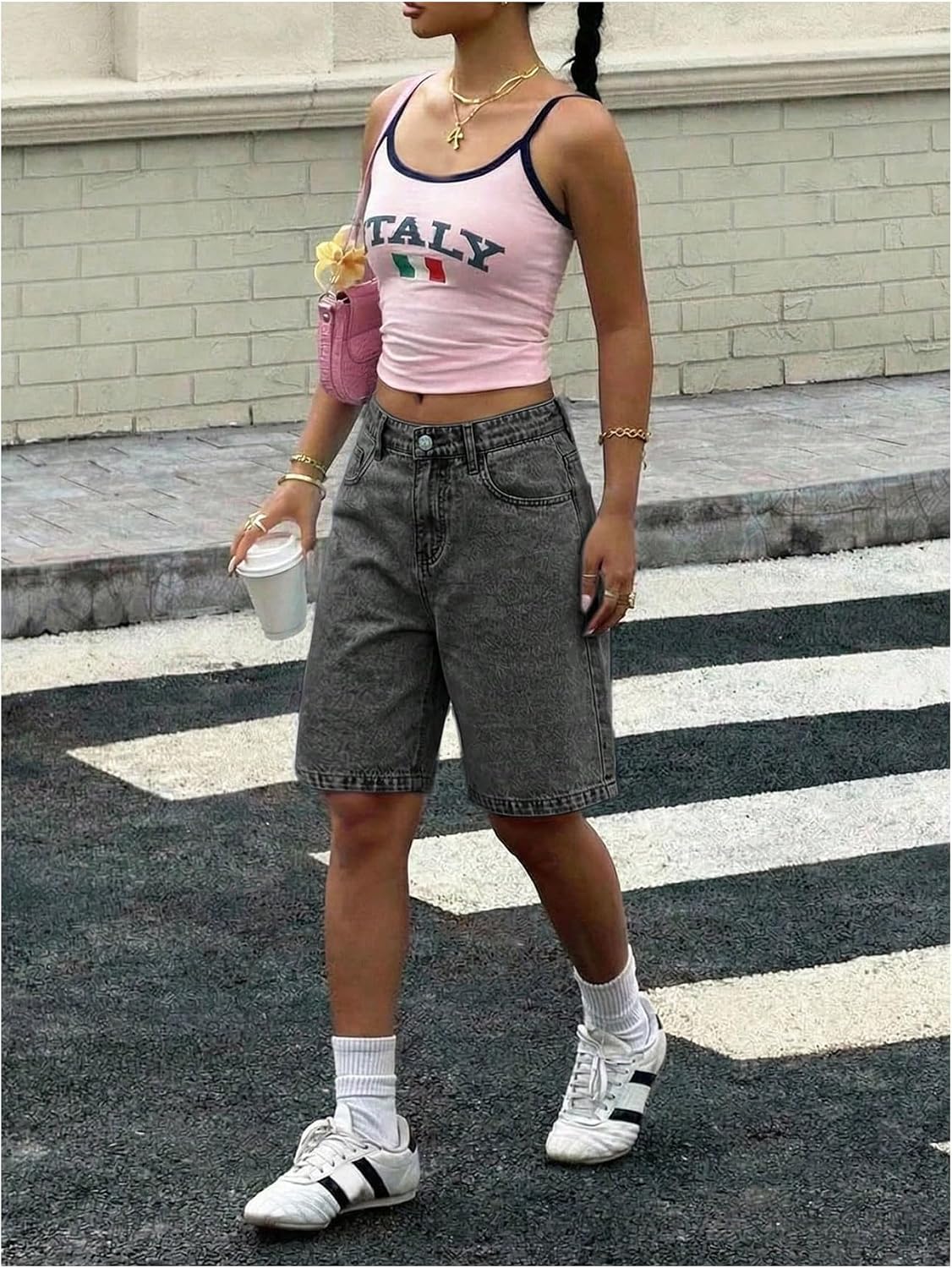 SweatyRocks Girl's Y2k Denim Shorts Elastic Low Waist Loose Straight Leg Jean Shorts Streetwear