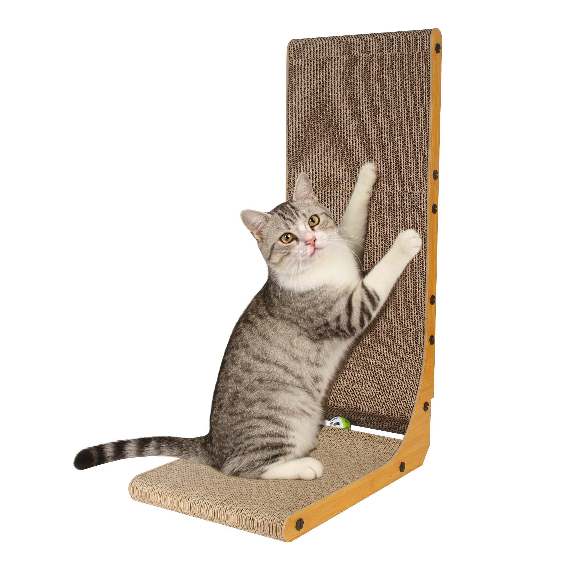 68 cm Tiragraffi Cartone per Gatti a Forma di L, Graffiatoio per Gatti XXL con Palla Giocattolo, Tiragraffi per Gatti Adulti Resistenti, Protezione per Pareti, Angoli e Divani
