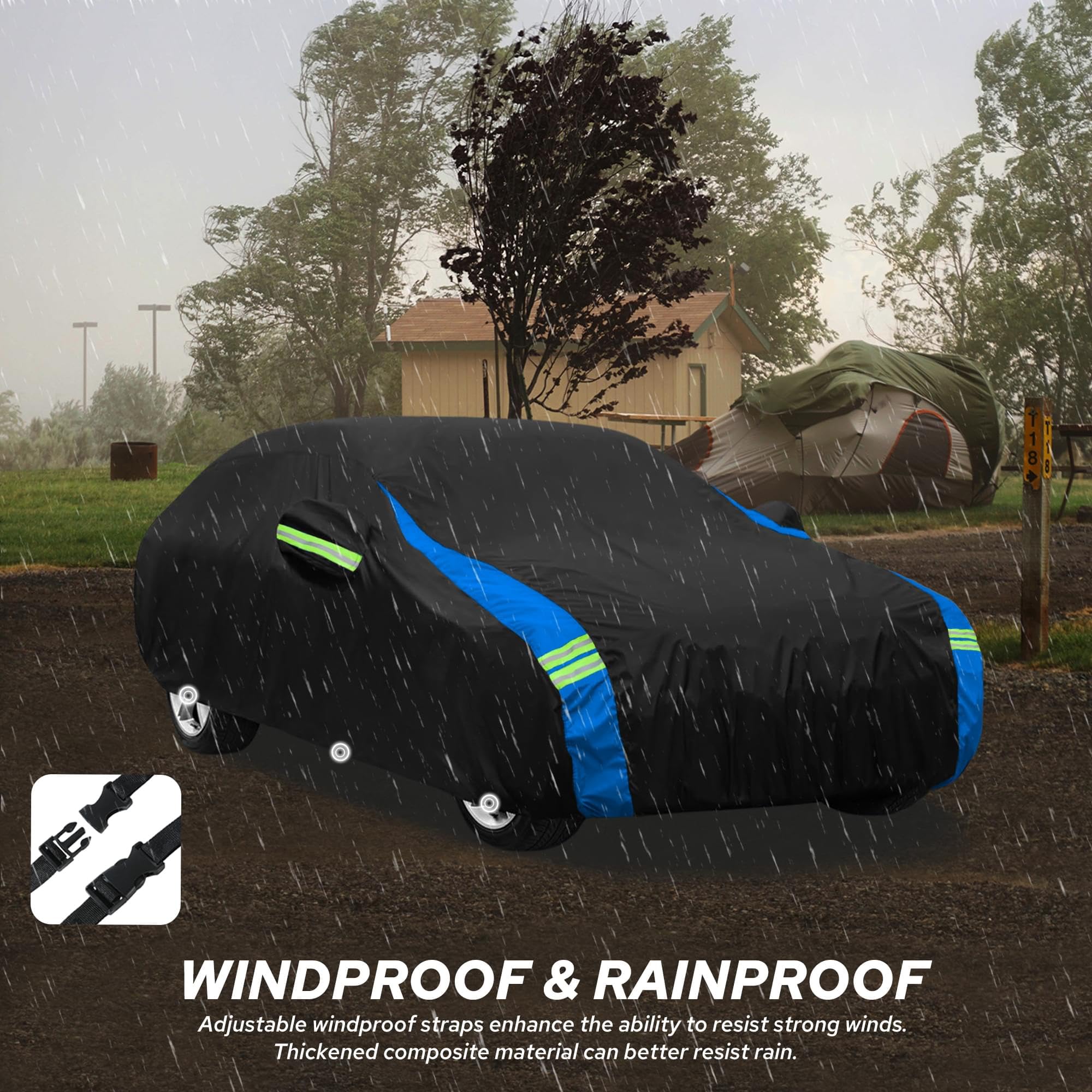 Avecrew Autoabdeckung, wasserdicht, für jedes Wetter, für Autos, strapazierfähig, vollständige Außenabdeckungen für Limousinen bis zu 449,6 cm L