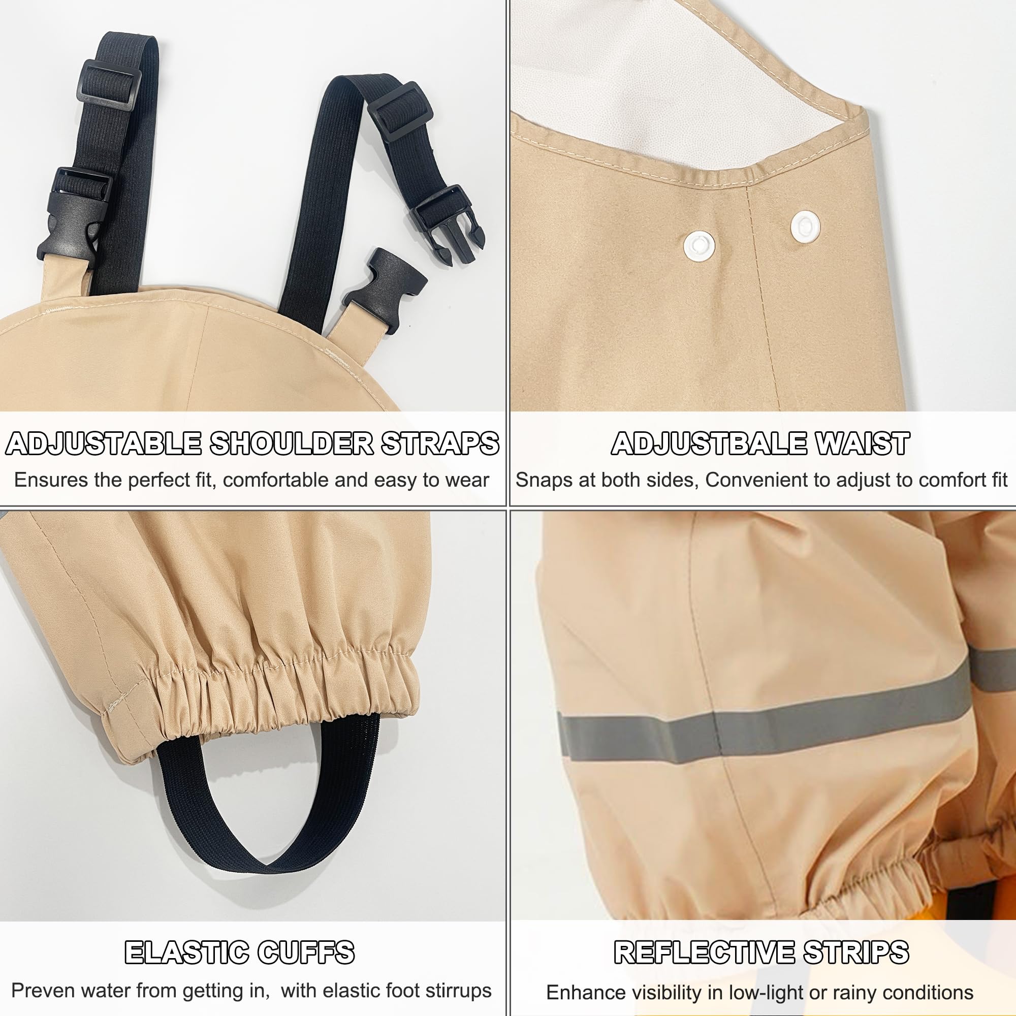Fewlby Pantaloni Impermeabili Bambino, Pantaloni da Pioggia Ragazze Ragazzi Salopette Impermeabile Bambina Tuta Pioggia con Strisce Riflettenti per 2-6 anni