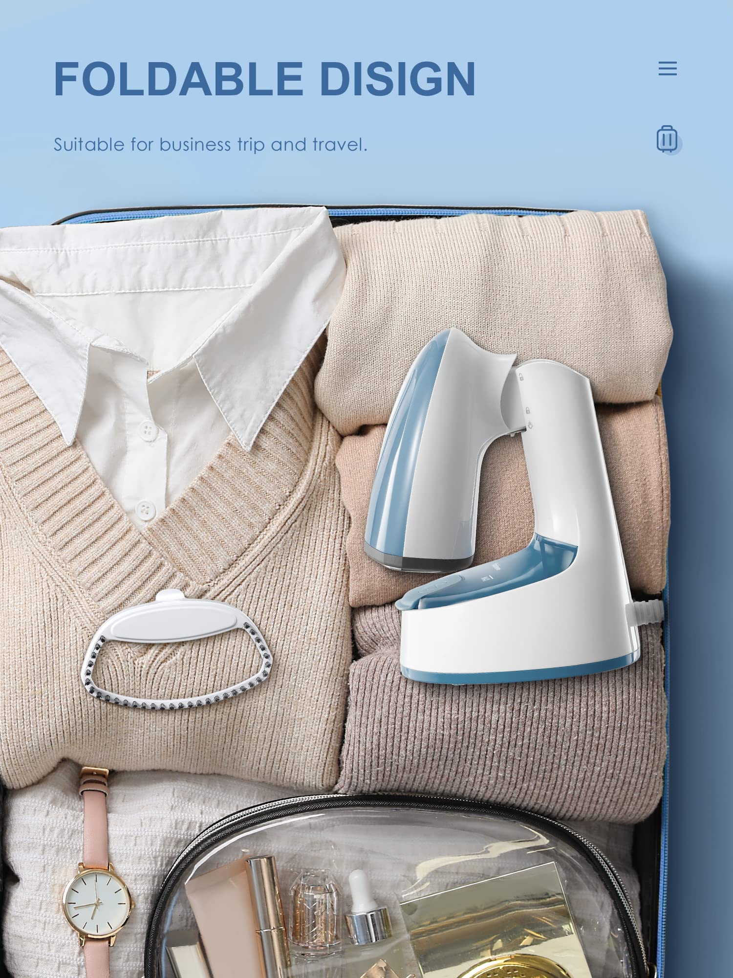 Image secondaire de Défroisseur Vapeur Portable Yabano 1200W - Prêt en 25s, Design Pliable