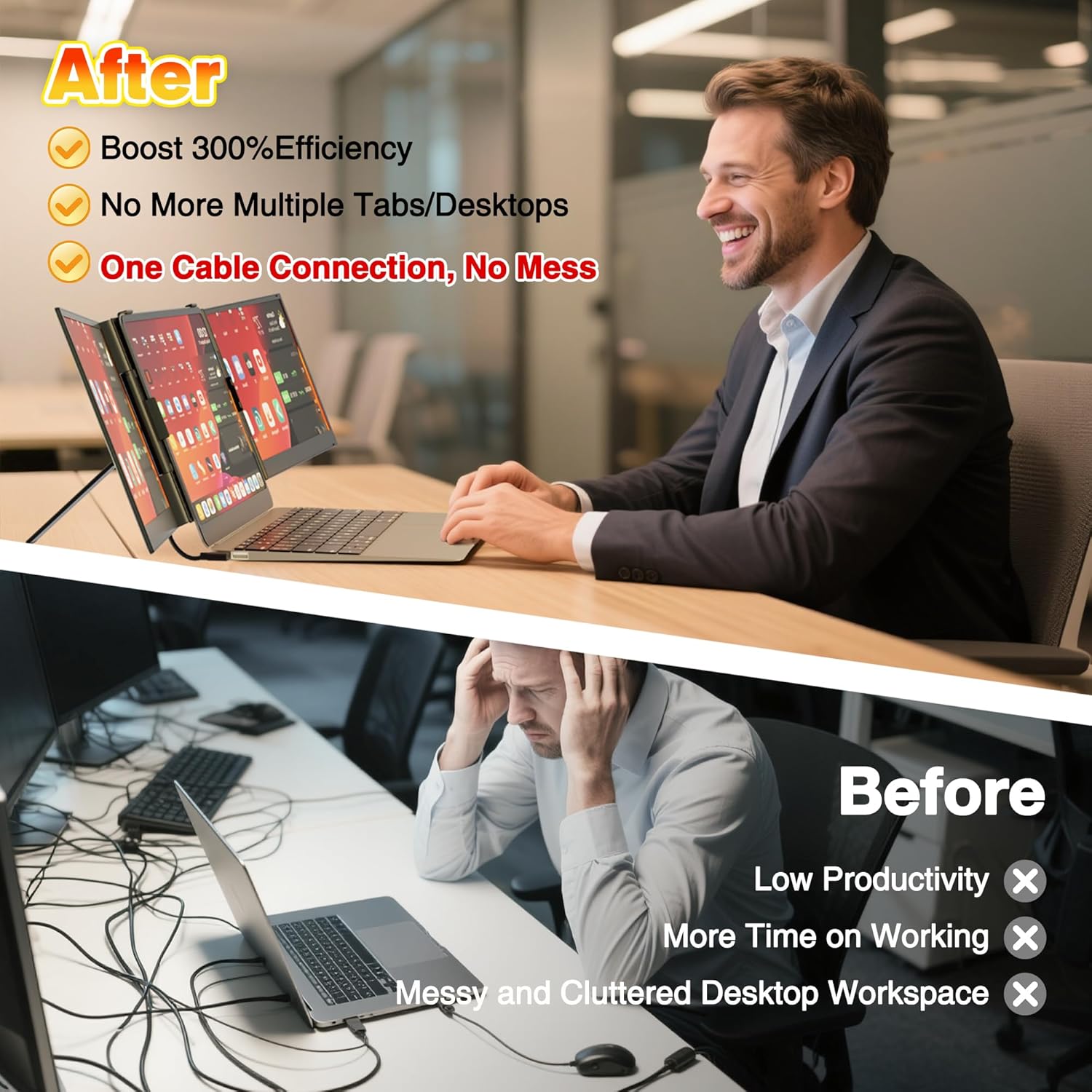 One Cable Connection Laptop Screen Extender Monitor Portable, Ultra Thin 14.2" 1080P FHD Lightweight Triple Screen,Fit for 13-17" Laptop, Plug & Play Compatiable with Win/Mac/Chrome/Android/Switch - Image 3