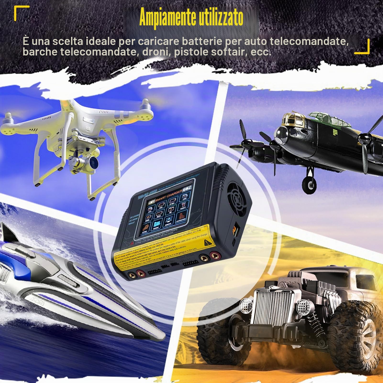 BuyWeek T240 DUO RC Caricabatterie Bilanciamento AC150W/DC240W 10A carica batteria per auto 3,2 pollici touch screen caricabatterie litio alta precisione per LiPo/Lilon/LiFe/NiMH/NiCd/PB/NiMH
