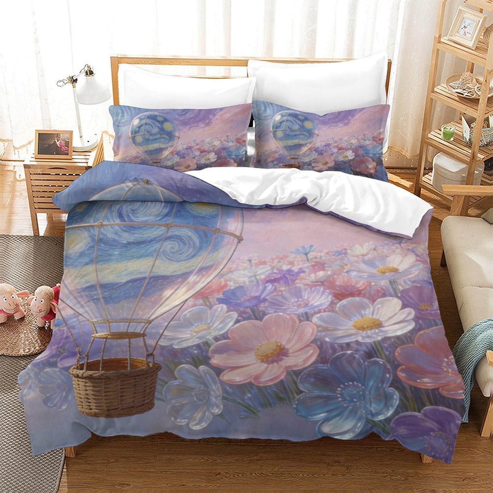 Housse de couette fleurie imprimée 3D microfibre parure de lit 220x240 décoration chambre adulte