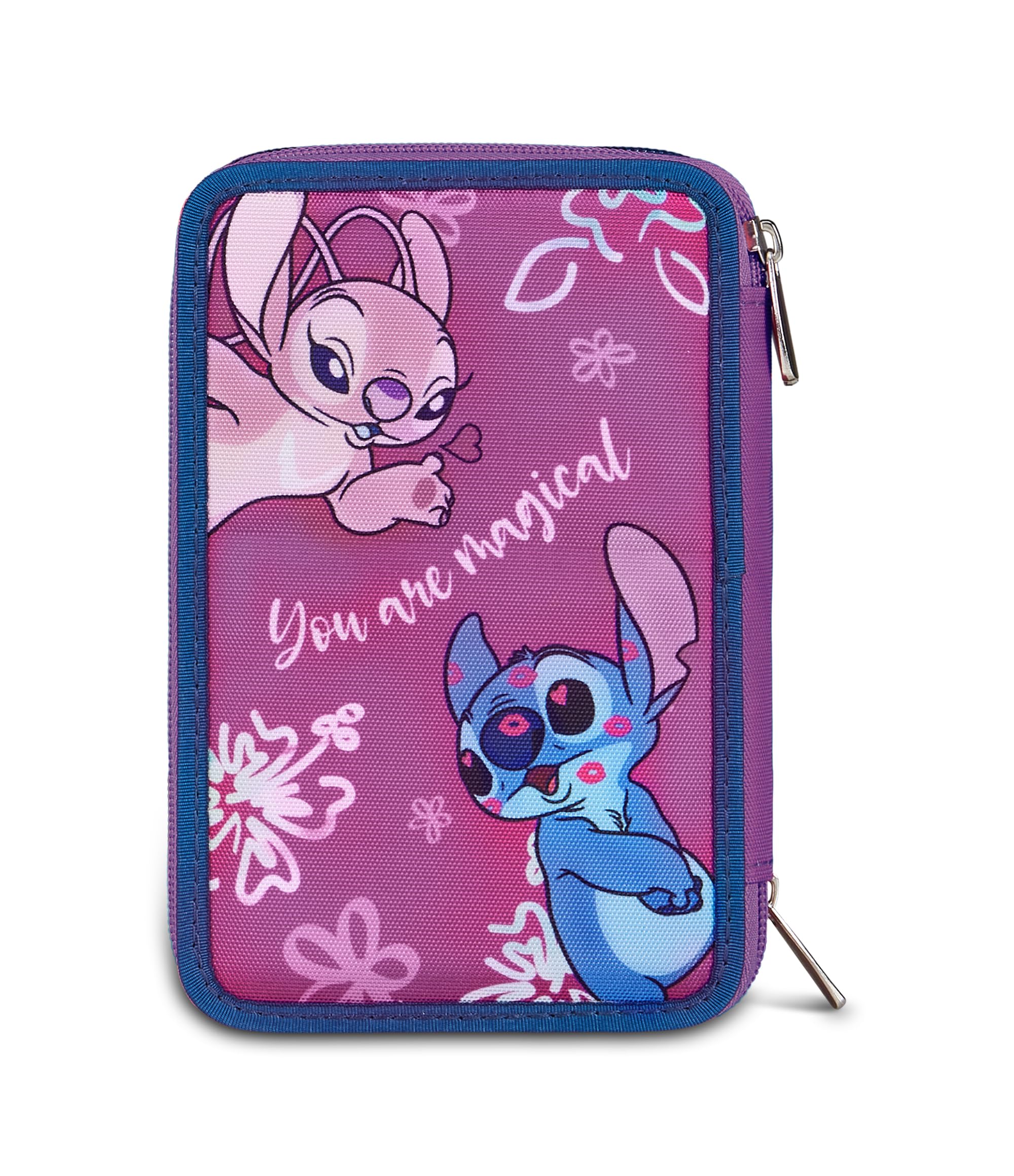 Seven Astuccio Lilo & Stitch 3 Zip, Triplo Scomparto, Completo di Matite, Pennarelli, Colori, Accessori Zaino, Elementari, Medie, Superiori, Blue Deep, Bambine e Ragazze, rosa