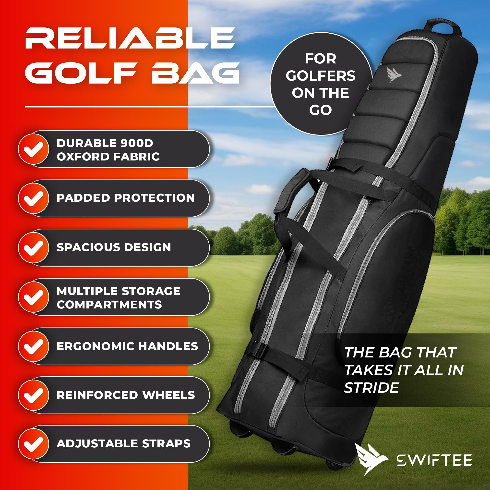 SWIFTEE Sac de voyage rembourré pour équipement de club de golf – Tissu Oxford 900D robuste, imperméable et résistant à l'usure – Poches extra larges pour accessoires de golf et chaussures de golf
