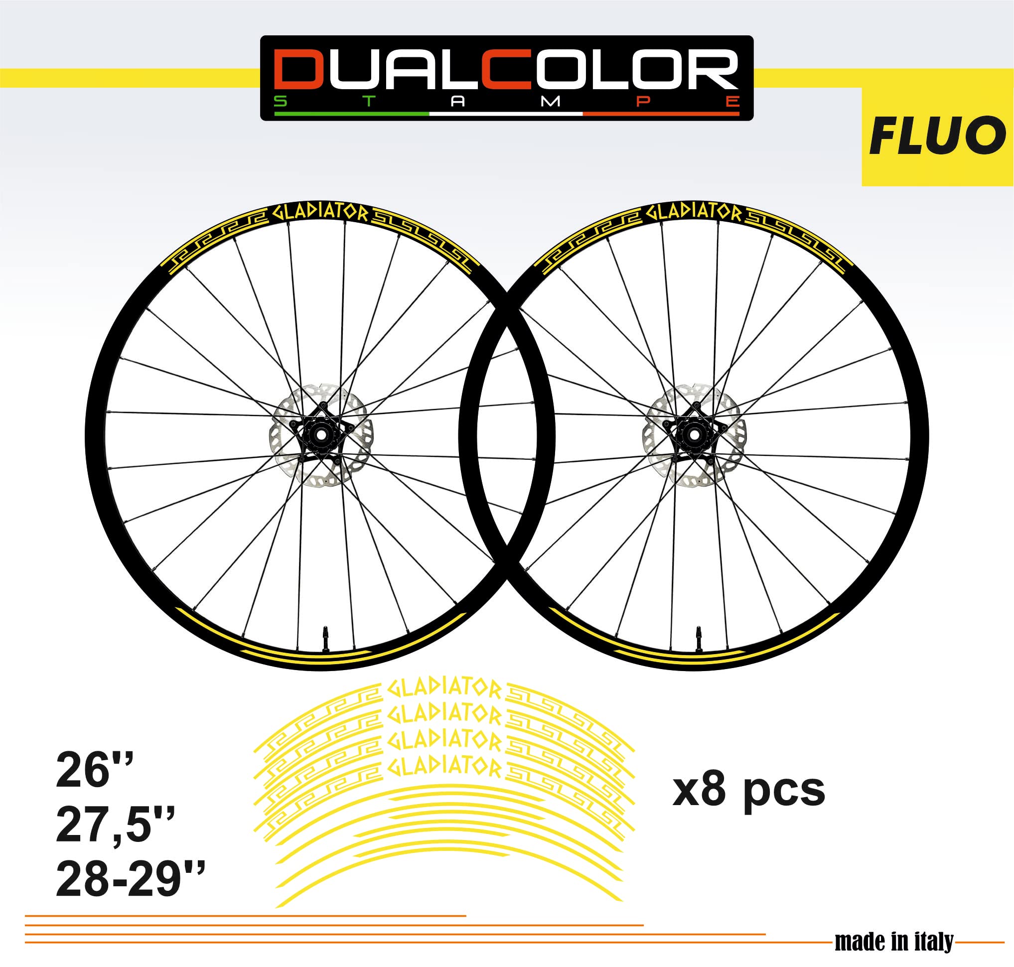 Adesivi Cerchi Bici 26'' - 27,5'' - 28-29'' Pollici Ruota Bici MTB Bike Stickers Cerchi MTB B0054 (28-29'' Pollici, Giallo Fluorescente)