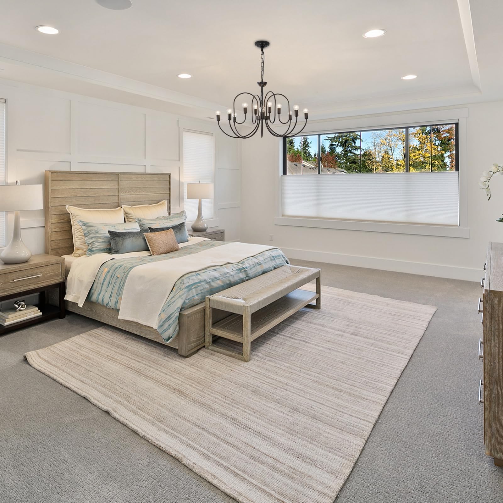 HONGREN 12-Light Black Chandelier Candle Chandelier Light Fixture Living Room Chandeliers Over Table for Dining Room, Kitchen Island, Bedroom, Foyer,31.5in, E12