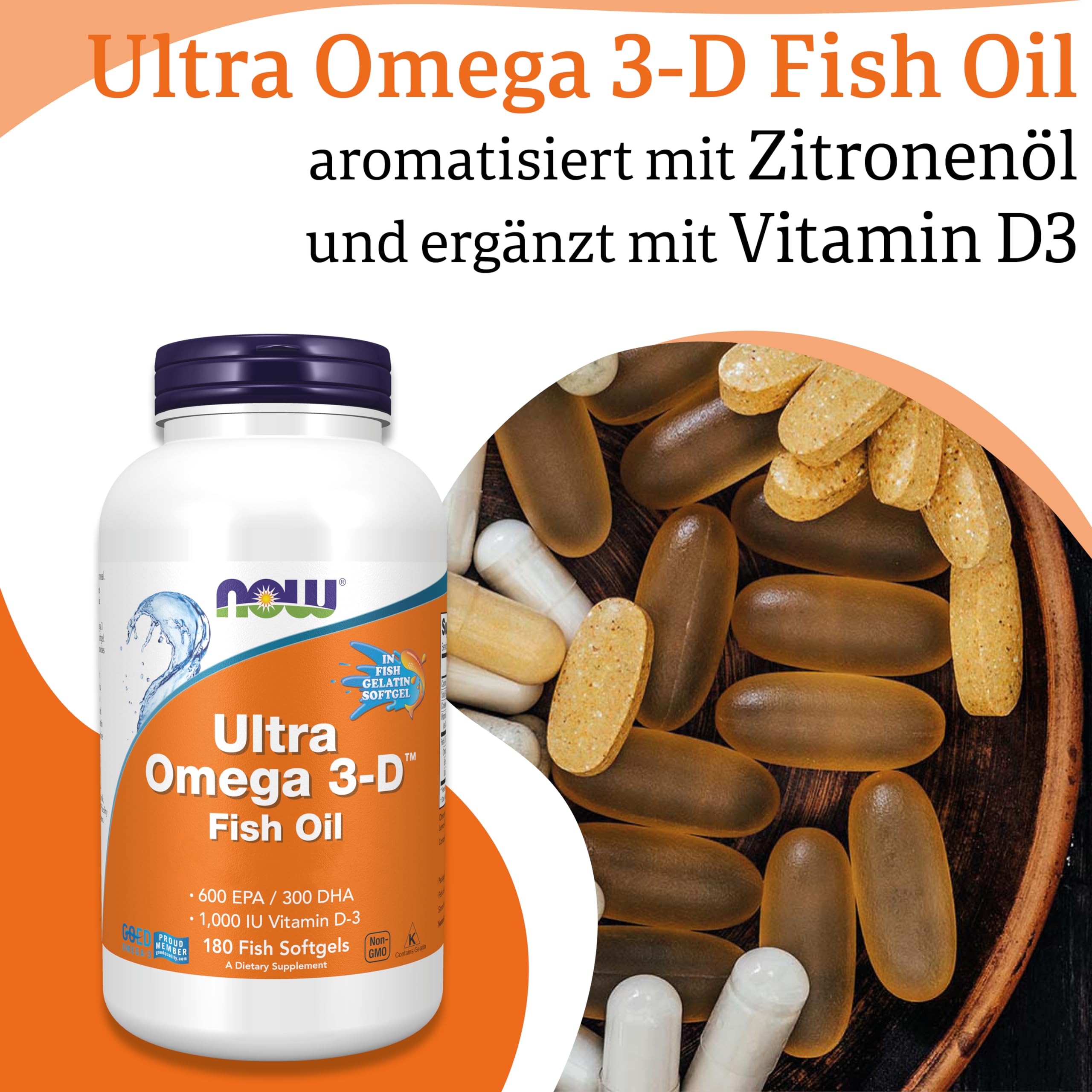 Now Foods, Ultra Omega 3-D Fischöl, 180 Weichkapseln, Laborgeprüft, Glutenfrei, Sojafrei, Ohne Gentechnik