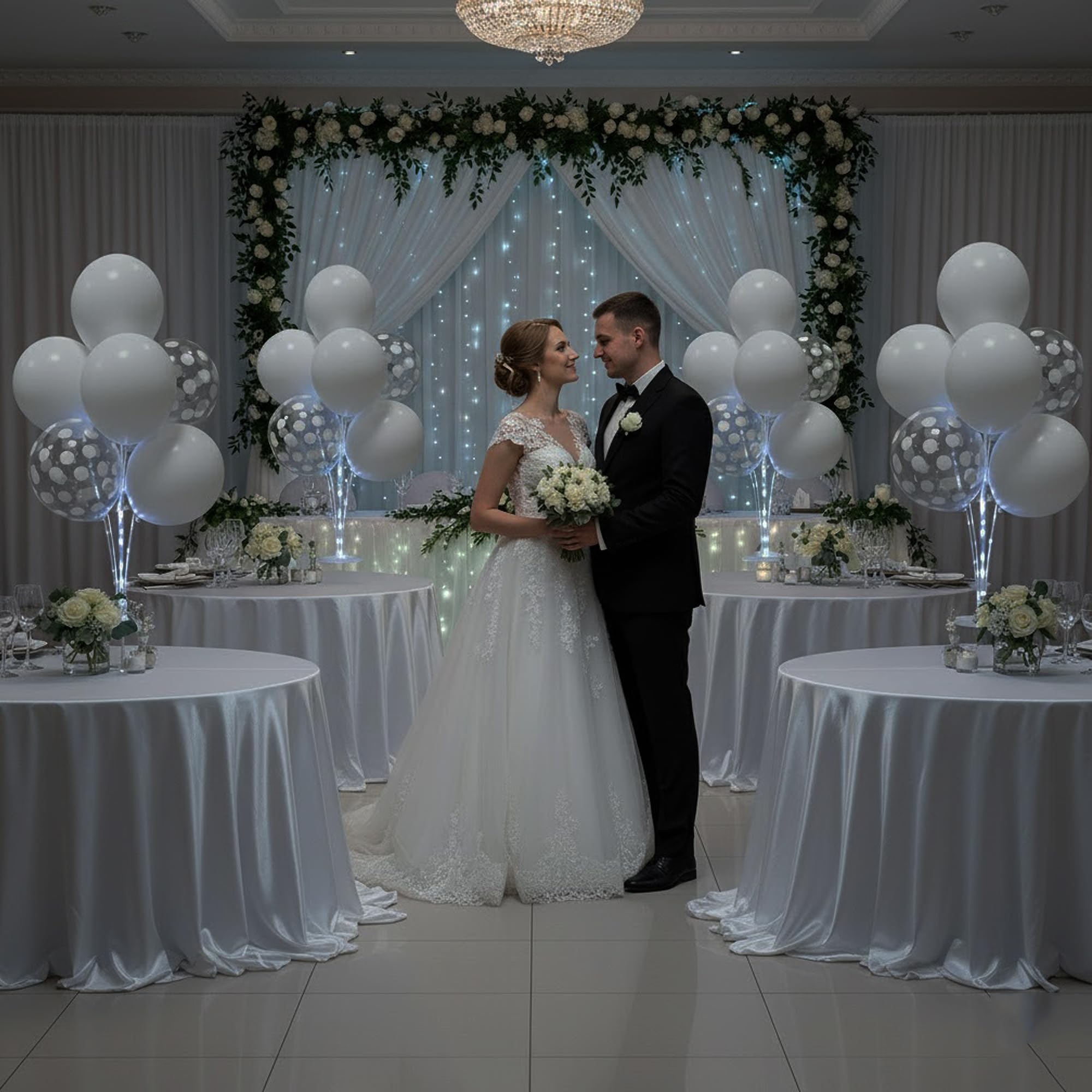 6 Stück leuchtende Ballon-Mittelstücke für Tischplatte, einfaches Set mit Pumpe für Hochzeitsdekorationen, weiße Luftballons, Latex-Ballon-Set für Hochzeit, Braut, Geburtstag, Party-Dekorationen