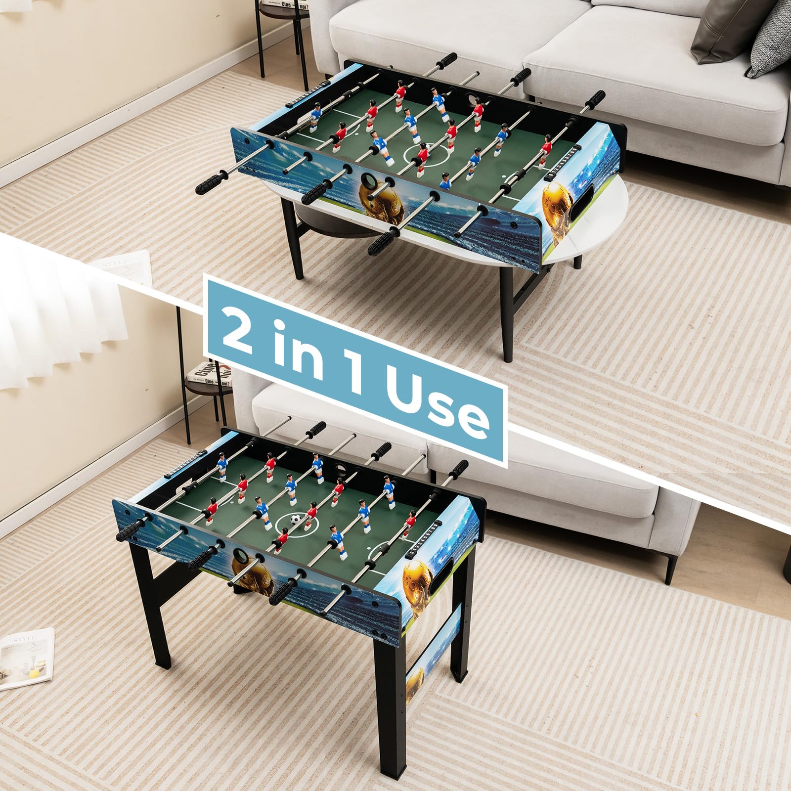 FANTASK 2 in 1 Tischkicker, Tischfussball 94 x 51 x 68,5 cm mit 14 Kicker, 2 Bällen, Punktezähler & abnehmbaren Beinen