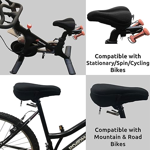 Miniatura 5 de Temple Tape Cojín de asiento de bicicleta de gel ultra suave, funda para sillín de bicicleta para spin, bicicletas estacionarias y ciclismo al aire