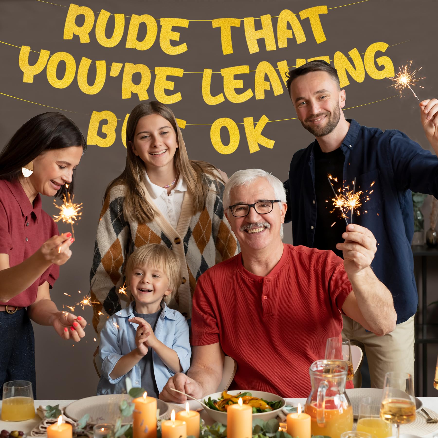 Abschieds-Banner 'Rude That You're Leaving But OK' – Blauer Glitzer, Für Ruhestand, Abschluss & Parties