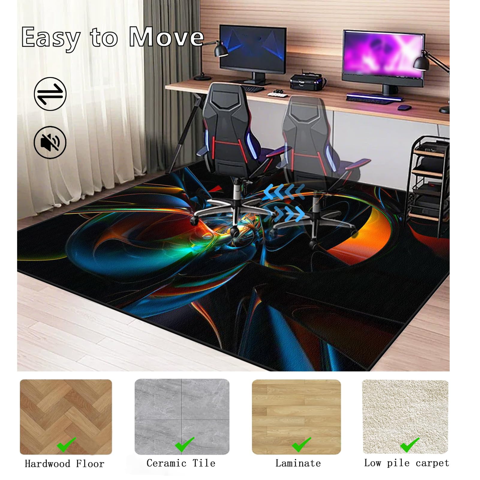 Tapis Chaise de Bureau Gaming Antidérapant, 200 x 230 cm Tapis Protecteur de Sol pour fauteuils de Gaming, Tapis Protection de Sol Chaise Bureau, Tapis de Sol pour la Maison Bureau Chambre Salon
