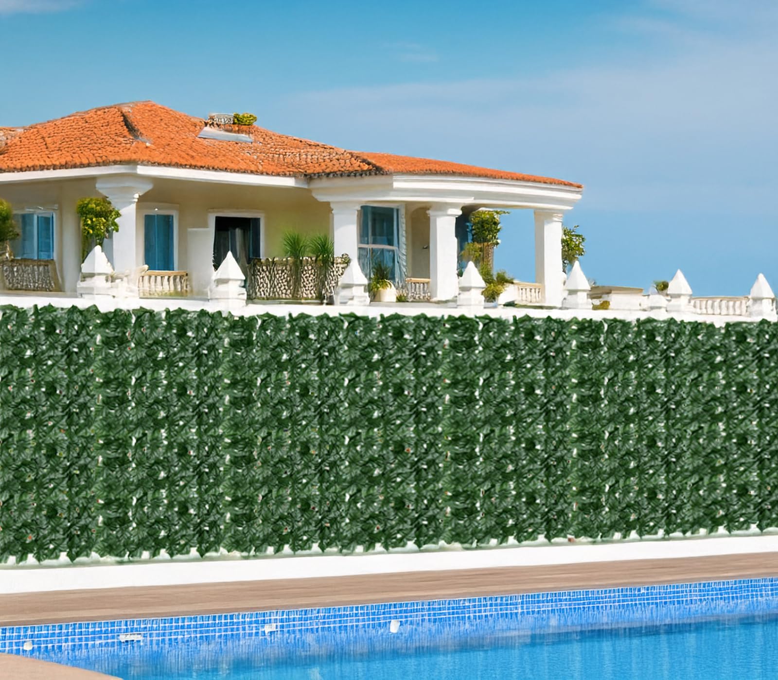 Home Tresor Siepe Finta Artificiale Rotolo Rete Frangivista Sintetica Ornamentale Verde 1,5 x 3 mt Foglie Edera Balcone Terrazzo Giardino Coprente - 150x300 cm