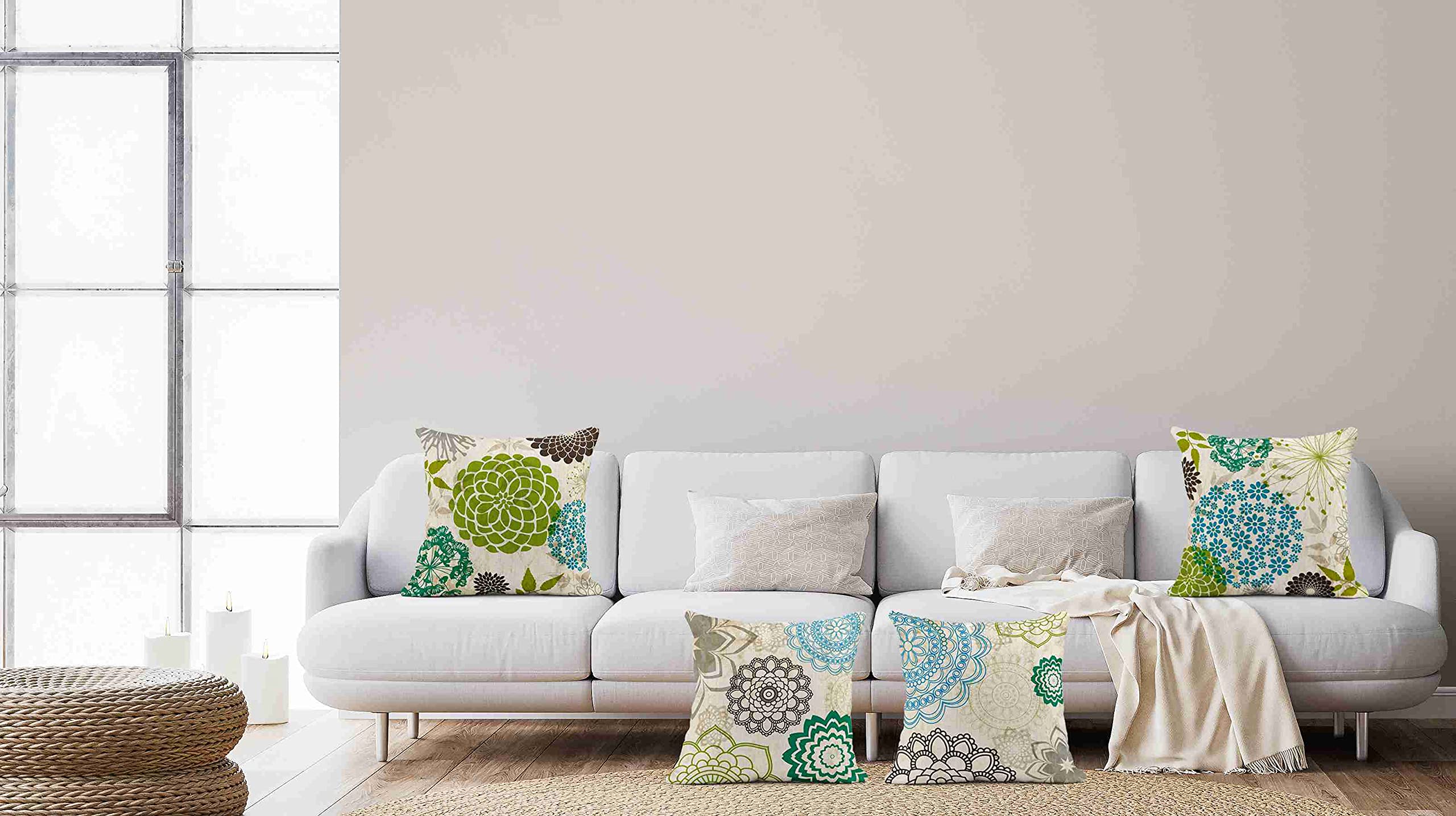 Neatee Living Juego De 4 Fundas De Almohada Decorativas Florales De 20 X 20 Pulgadas, Fundas De Almohada Cuadradas De Lino Con Hojas De Loto, Fundas De Almohada Cuadradas Con Flores