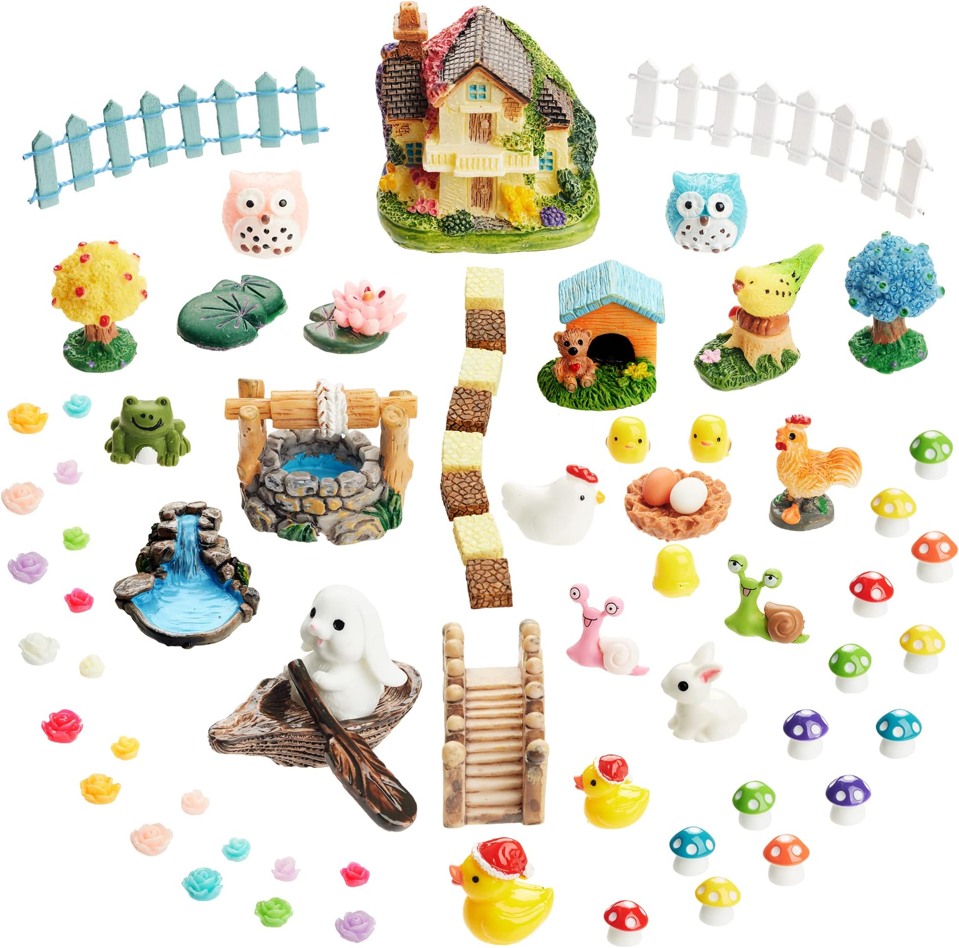 GTPHOM Miniature Fairy Garden Accessories, Fairy Garden Kit with Villa House, Garden Animal Figurines, Micro Landscape Ornaments Kit, Terrarium Kit, DIY Fairy Kit, Fairy Garden Gift (73 Pieces)