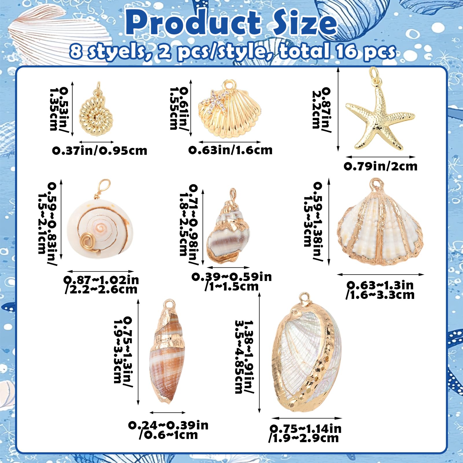 16 ciondoli assortiti da spiaggia per la creazione di gioielli all'ingrosso ciondoli estivi in ottone naturale conchiglia marina ciondoli per orecchini, bracciali, collane, decorazioni fai