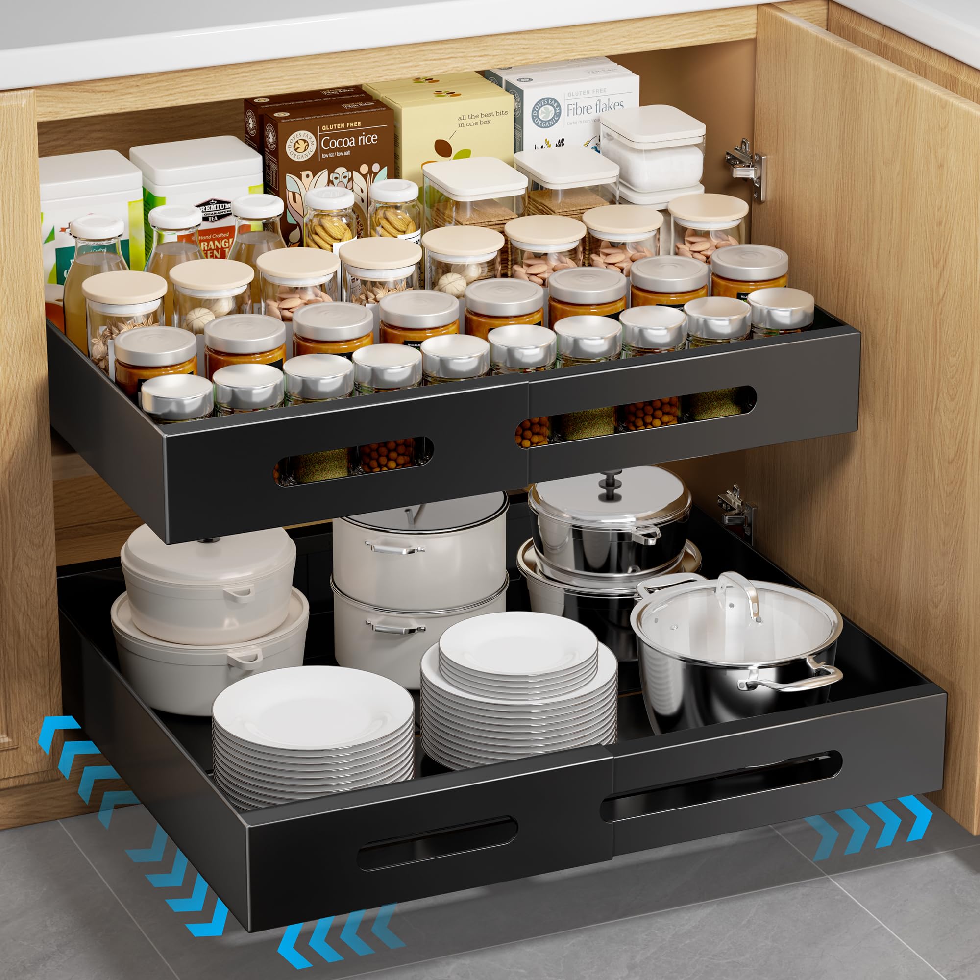 Pull Out Cabinet Organizer Expandable,1Pcs Adjustable 3.5"-22.5" Width 21" Deep Slide Out Drawers with Adhesive, Kitchen Storage for Pantry