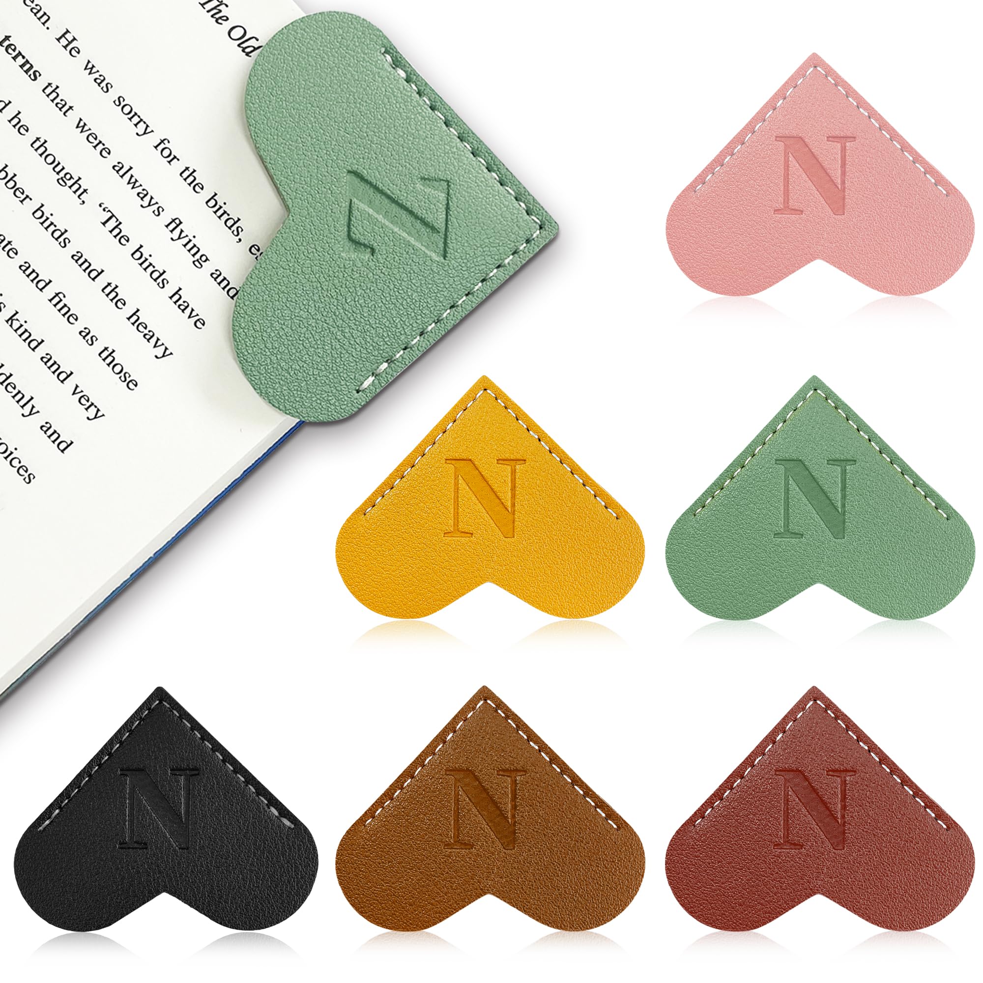 6Pcs Personalized Leather Heart Bookmark with Initial,26 A-Z Letters Cute Corner Book Mark for Reading,Book Page Accessories for Women, Book Lovers,