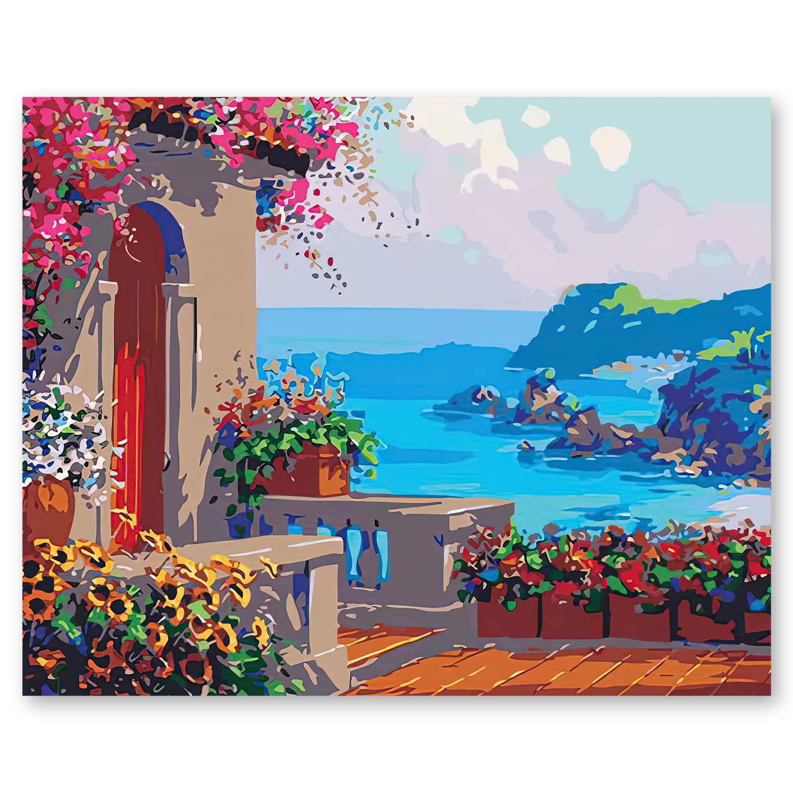 YFesoin Pintar por Numeros Adultos, DIY Pintura por Números con Pinceles, Pigmento Acrílico, Manualidades Adultos Kit de Pintura al óleo de Lienzo 40 x 50cm (Villa Costera)