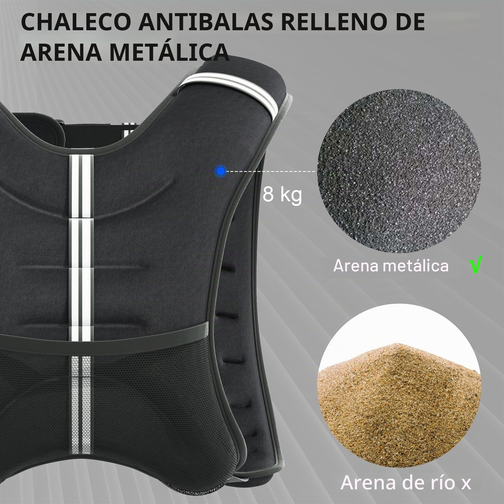HOMCOM Chaleco lastrado 8KG para hombres y mujeres, correr, Negro | Correas ajustables, bolsillo, tiras reflectantes, cardio, entrenamiento de fuerza, ejercicio