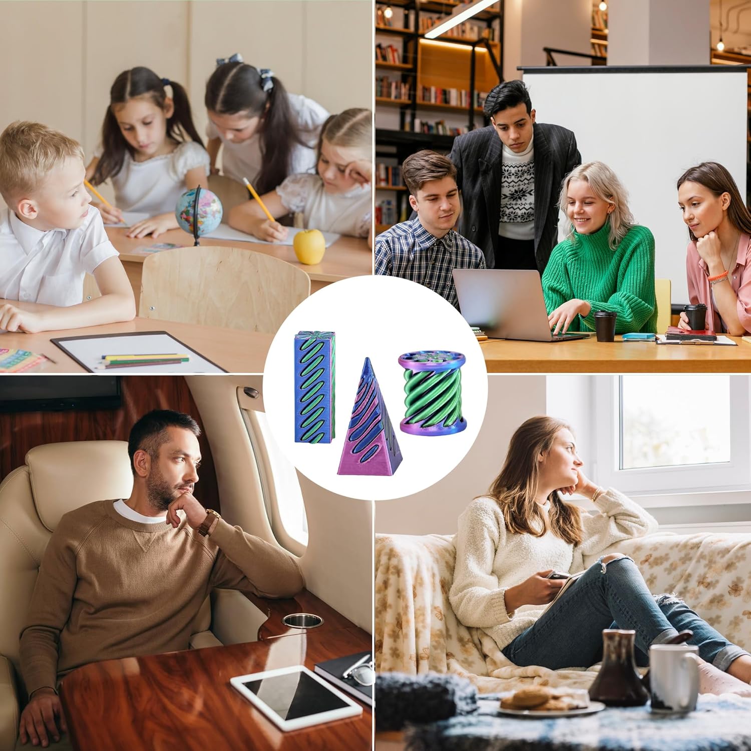 3D Printed Fidget Toys 6 Pack, Spiral Cone Fidget Toys, 3D Printed Fidgets Impossible Pyramid Passthrough, Anxiety Relief Toys, Desk Decor, Fidgets for Kids & Adults (Rose Red)