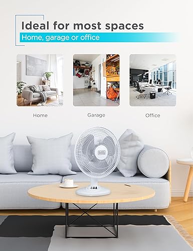 Miniatura 6 de BLACK+DECKER Ventilador de escritorio para el hogar y la oficina, ventilador de 12 pulgadas con 3 ajustes de velocidad, ventilador portátil
