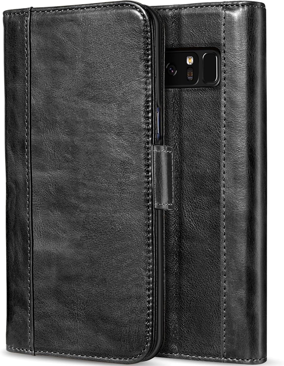 ProCase Galaxy Note 8 Genuine Leather Case, Vintage Wallet Folding Flip Case with Kickstand Card Slots Magnetic Closure Protective Cover for Galaxy Note8 -Black