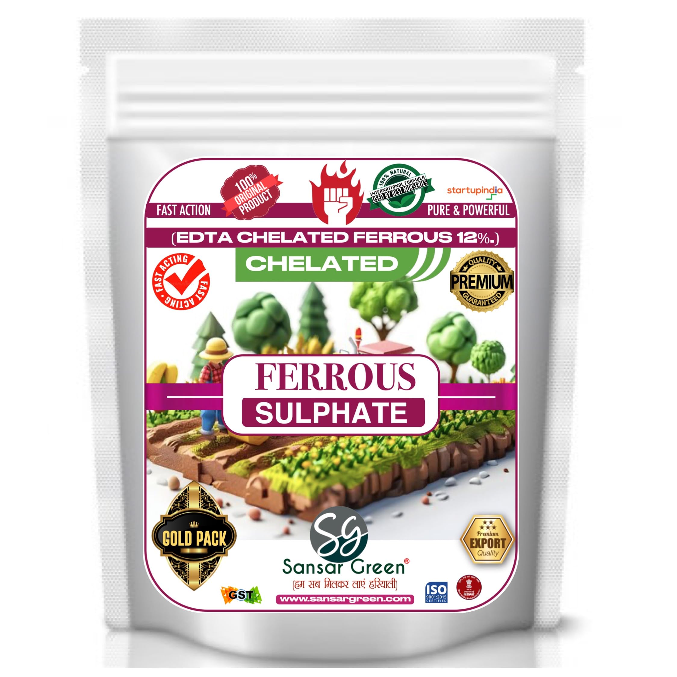 Sansar Green® Chelated Ferrous Sulphate (FeSO4 - EDTA Chelated- 12%), Powerful Essential Organic Fertilizer For Overall Healthy And Fast Growth Of All Plants. (900 gm)-image-24
