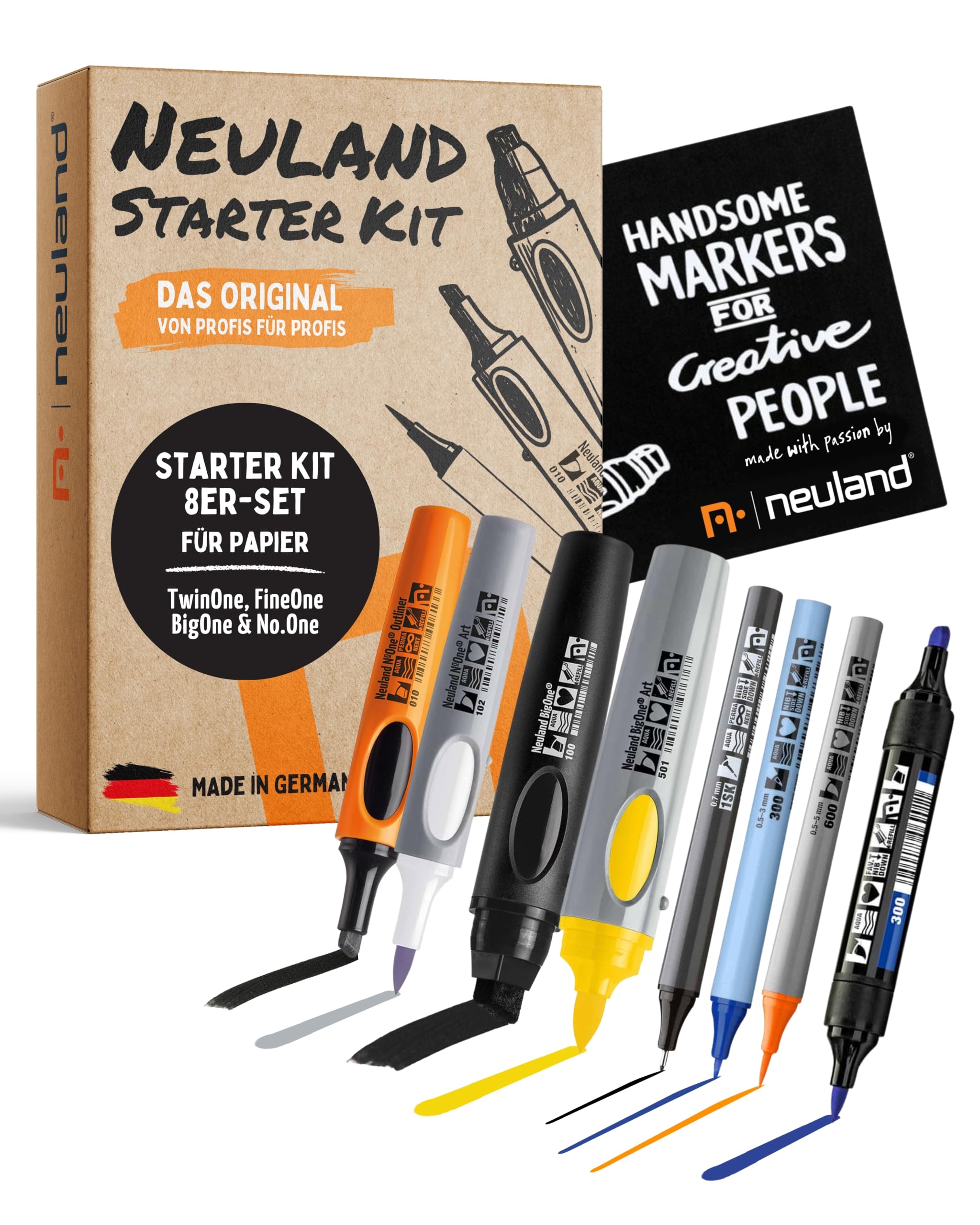 Neuland Marker Starterkit I 8er Mix Set mit verschiedenen Spitzen & Farben I Nachfüllbare & ergonomische Moderationsmarker, Outliner & Fineliner für kreative Visualisierung & Workshops