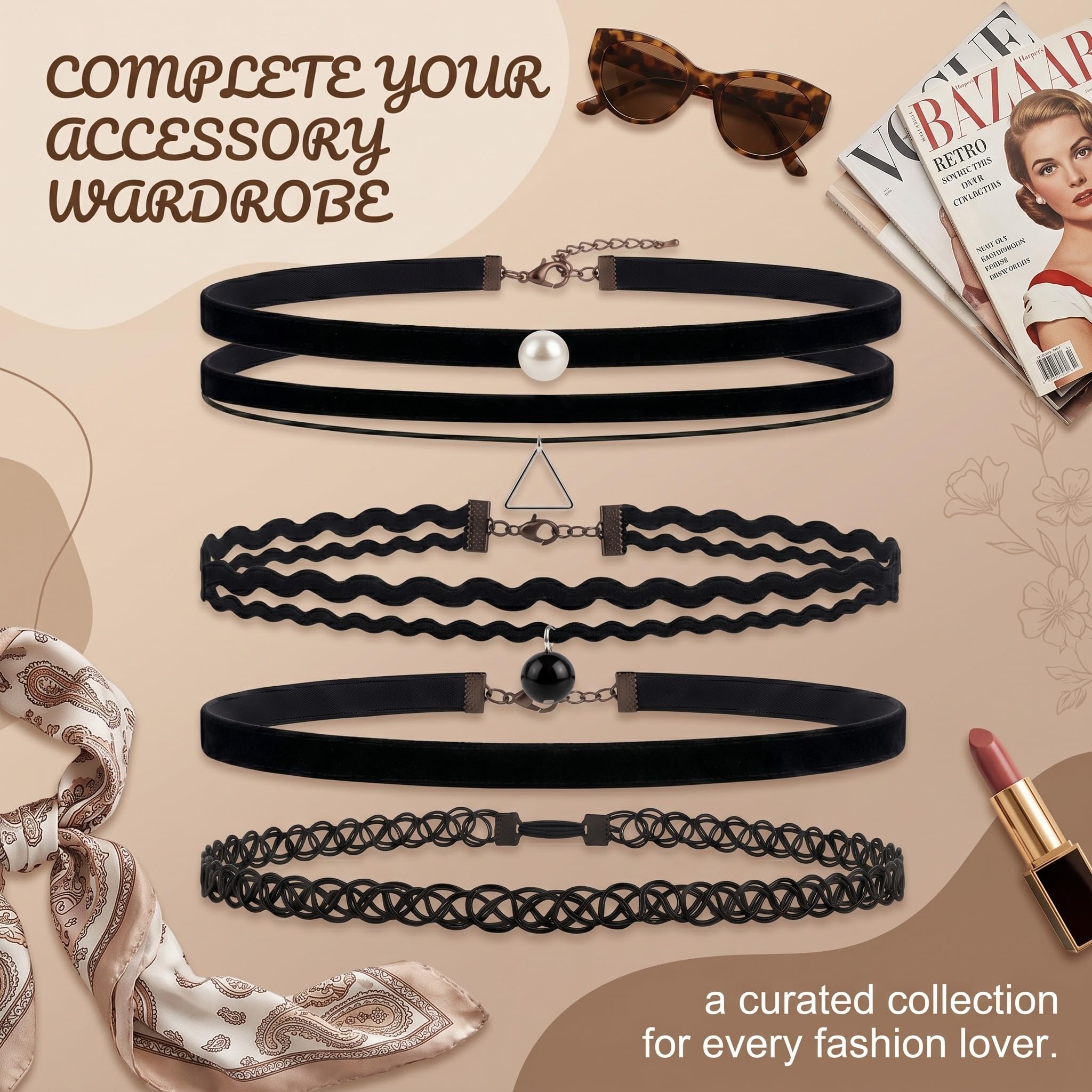 5 Collane Choker Donna per Maglieria, Collane Girocollo Eleganti per Decorazioni, Accessori per Feste e Halloween, Set Completo per Creazioni Artigianali, Tessuto Elastico
