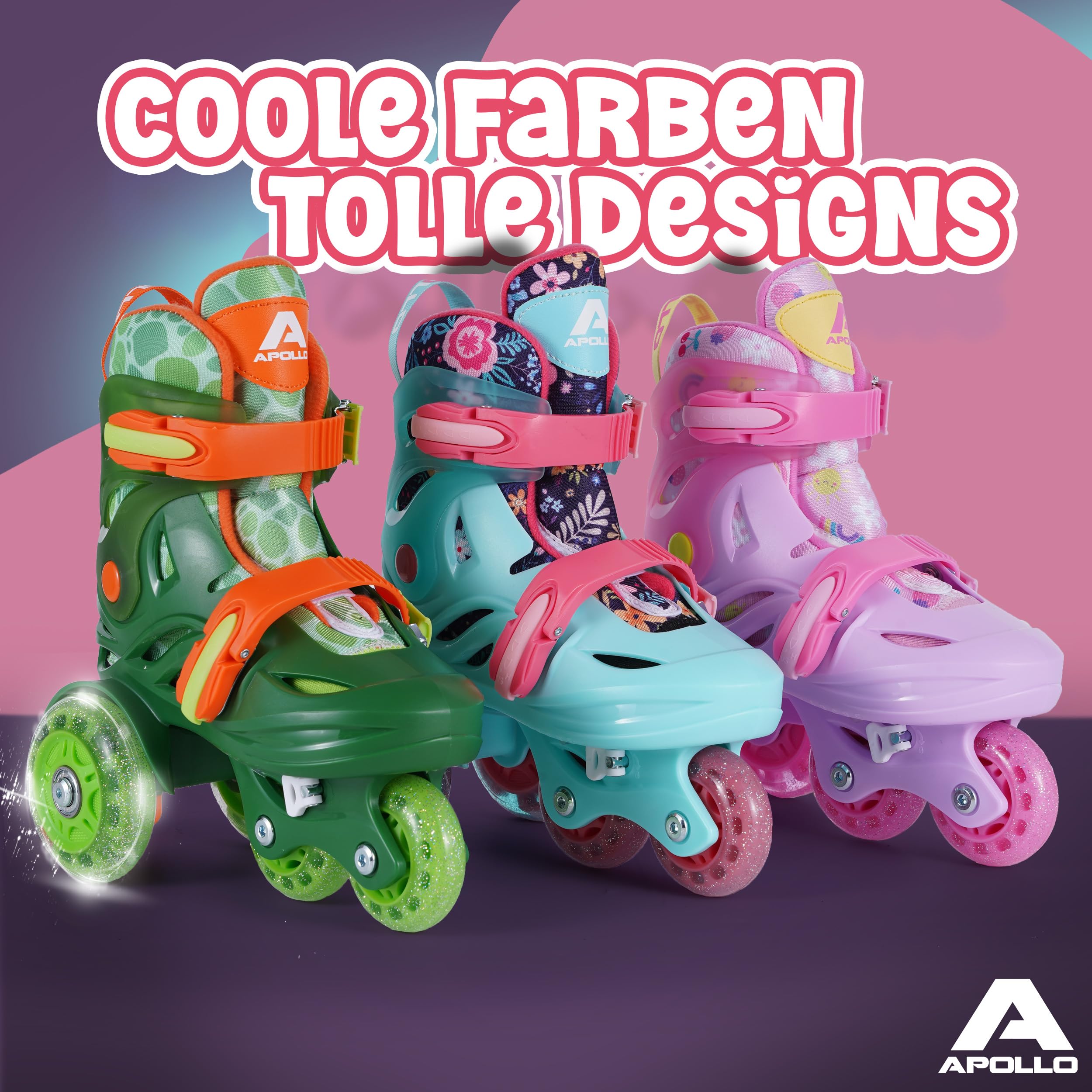 Apollo Kids My 1st Skates Adjustable - verstellbare Rollschuhe für Kinder, Größe 26-30, Roller Skates für Mädchen und Jungen, ideal für Anfänger, Trainings-Rollschuhe mit Doppelbremse