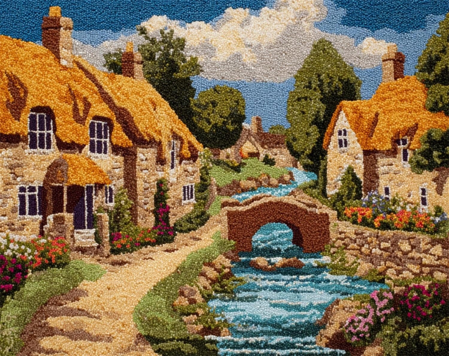 Henypt DIY Latch Hook Rug Kits Country Cottage 52x38cm