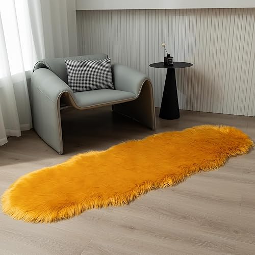 Miniatura 194 de Alfombra blanca de piel sintética de piel de oveja de 2 x 6 pies, alfombra mullida súper suave y esponjosa utilizada para dormitorio, suelo de Blanco