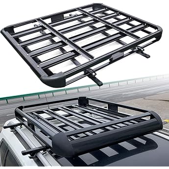 Large Black Roof Rack Car Aluminium Basket Tub Luggage Cargo Railing Rack Maximum Load Capacity of 68 kg